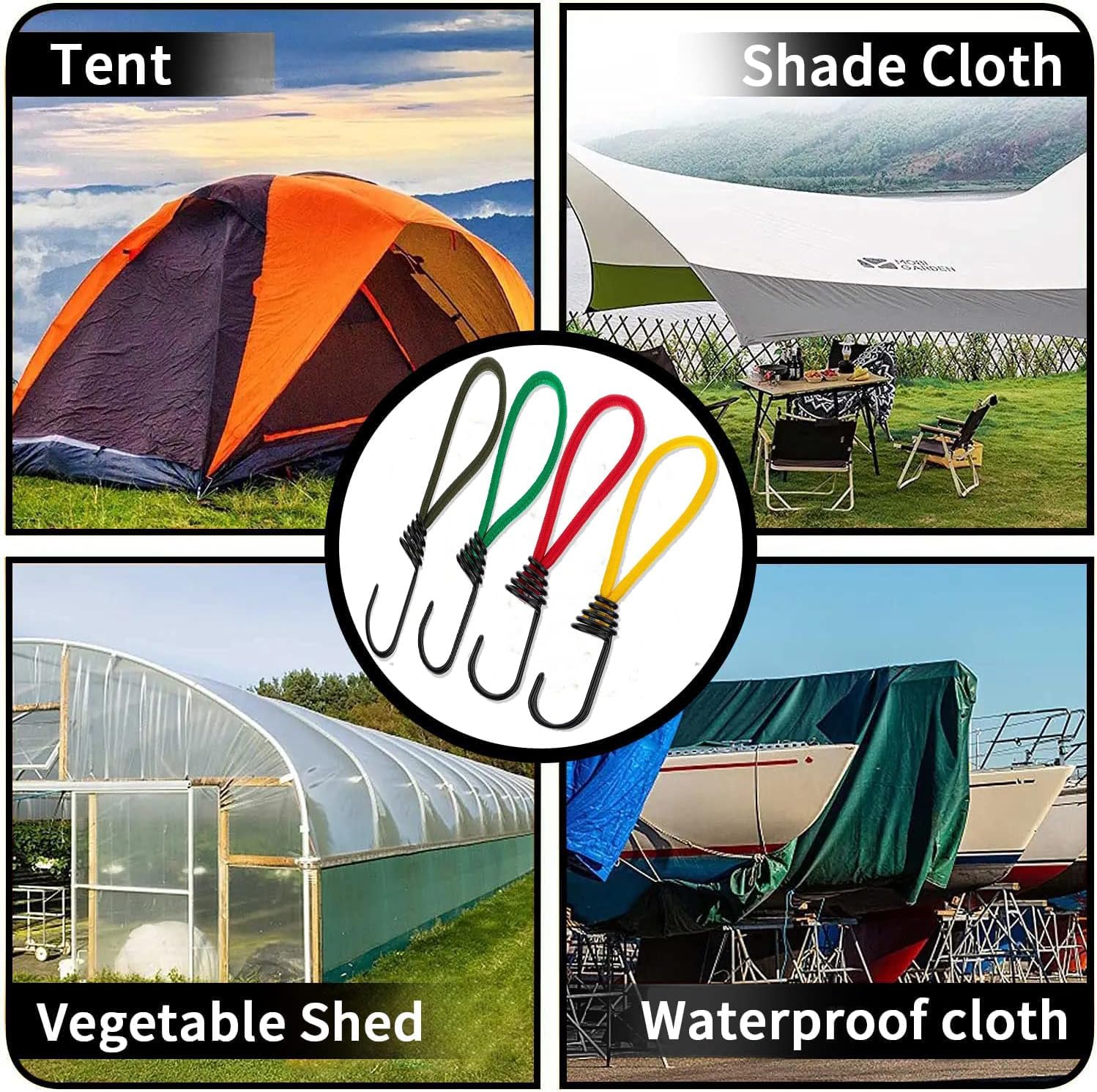 8PCS Bungee Cords with Hooks, Mini Cords, Rubber Short Straps,for Camping Trucks Car Awning Cover Canopies Pool (Blackish Green) Blackish Green - Image 7