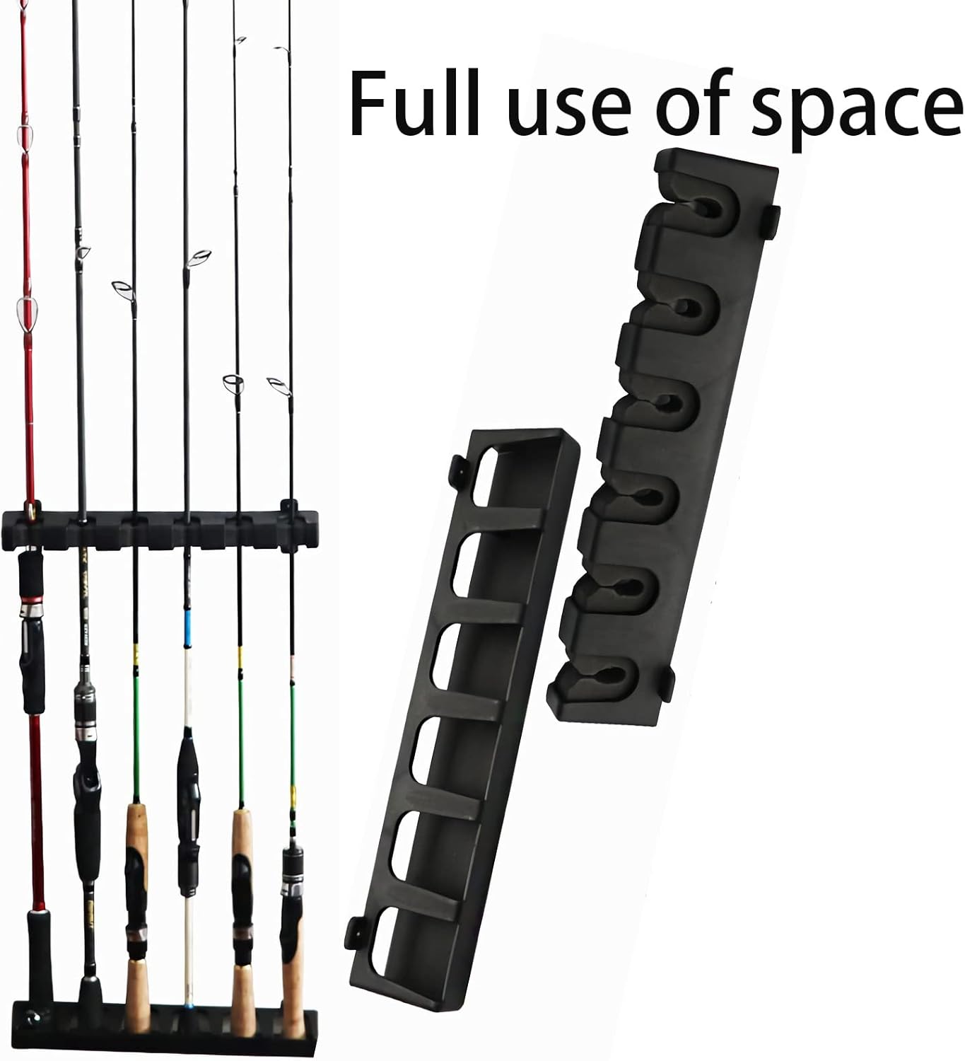 Vertica Fishing Rod Holders, Wall-Mounted – Racks, Pole Holders,Fishing Rack,Store 6 Rods or Combos in 12.6 Inches, for Garage & Boat, 1 Pair Black (Vertica) - Image 5