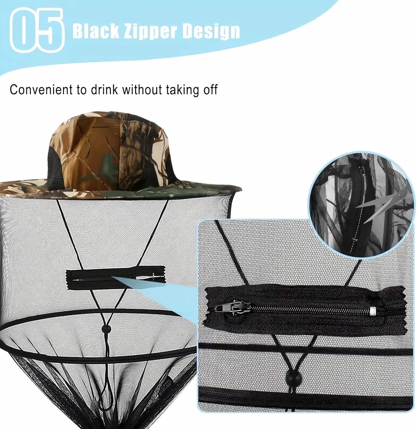 1Pack Anti-Mosquito Mesh Fishing Cap, Mosquito Head Net Hat with Removable Hidden Netting，for Outdoor Hiking Gardening Beekeeping - Image 4