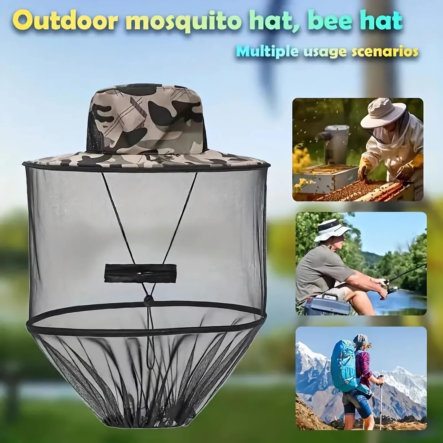 1Pack Anti-Mosquito Mesh Fishing Cap, Mosquito Head Net Hat with Removable Hidden Netting，for Outdoor Hiking Gardening Beekeeping - Image 7