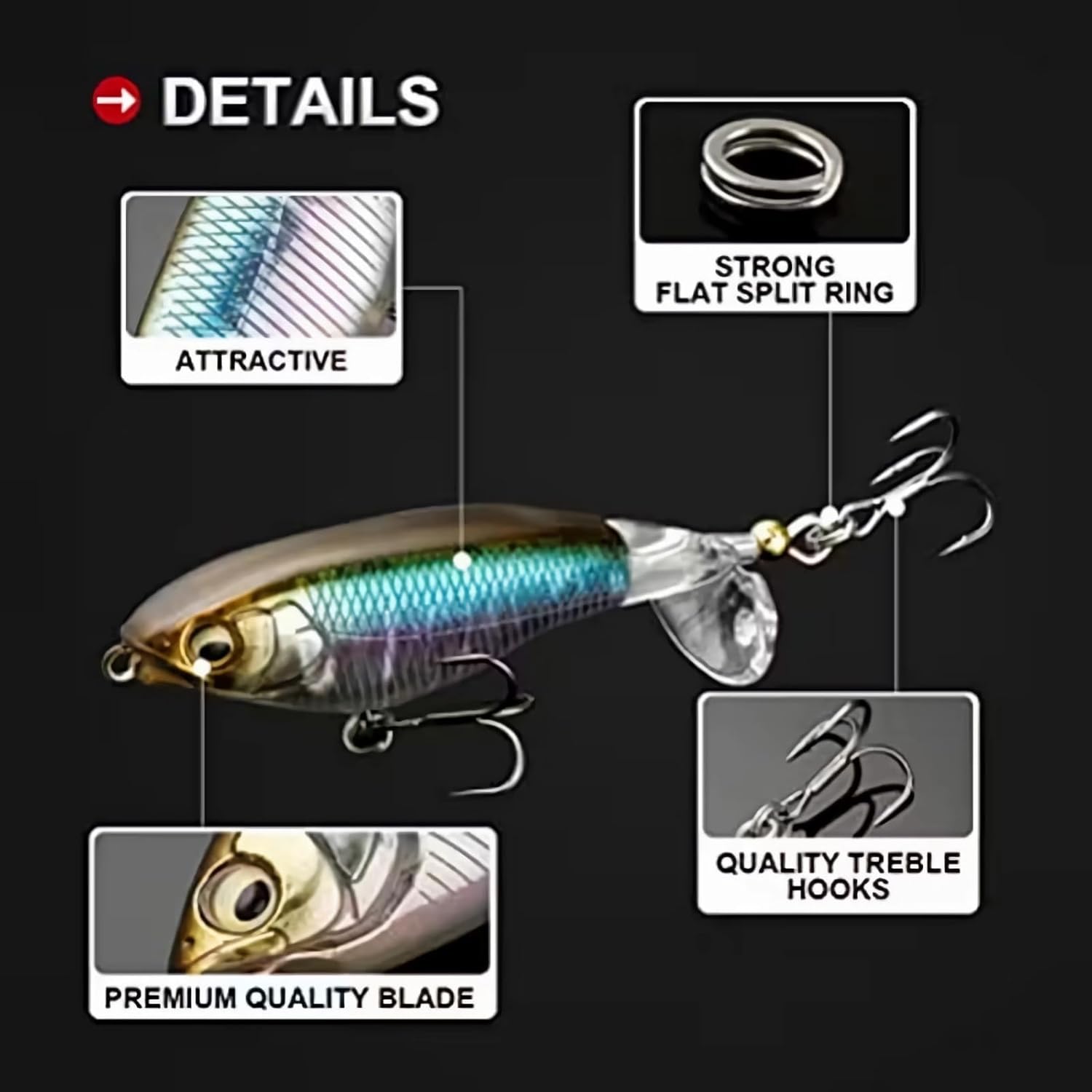 5Pcs Premium Top Water Fishing Lures, Lure for Bass with Soft Propeller Tail Catfish,Pike Perch, Bass, Lures Freshwater or Saltwater - Image 3