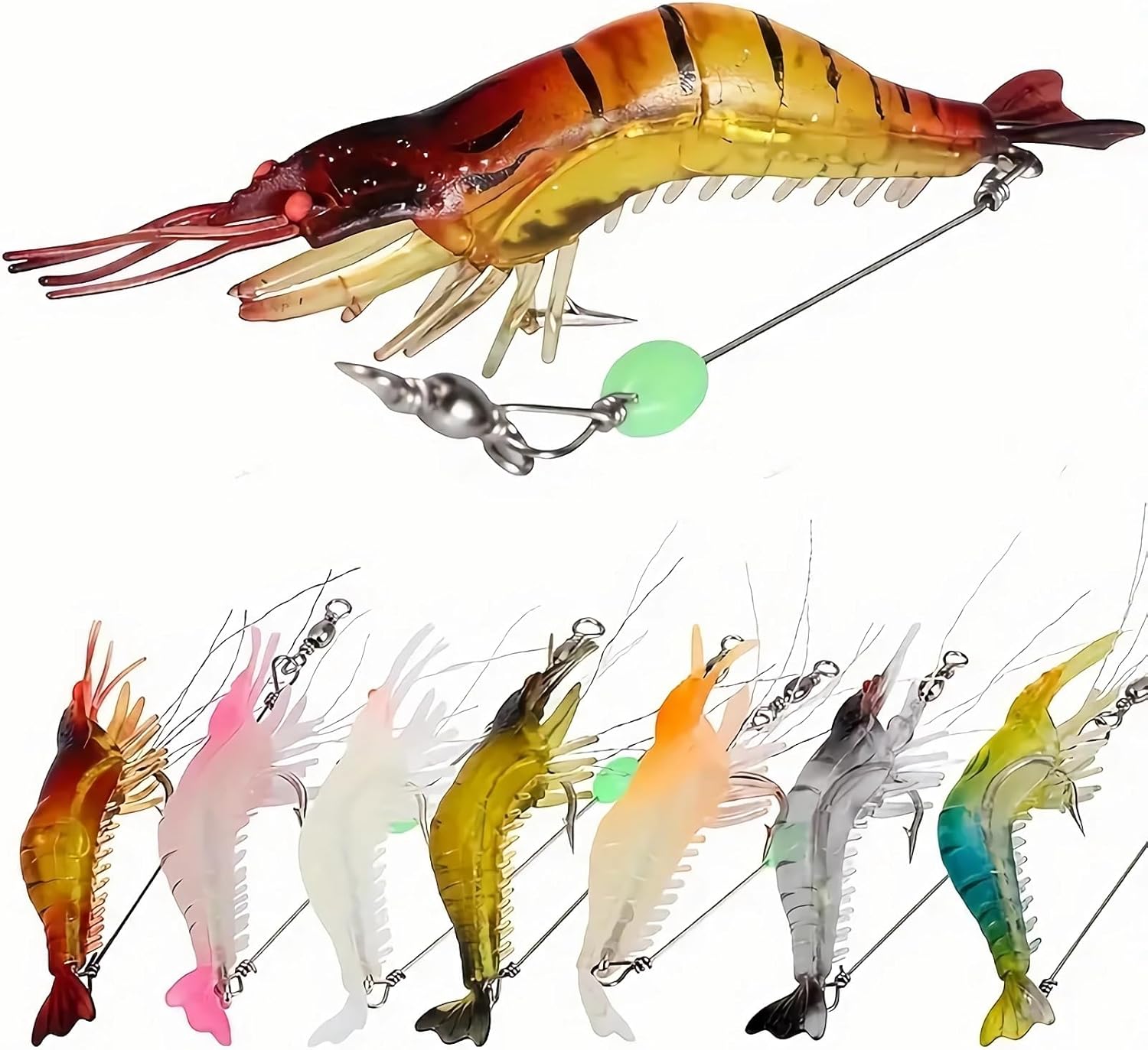 7Pcs Fishing Lures Shrimp Bait Set,Soft Bionic Lures, with Luminous Sharp Hooks for Freshwater Saltwater,Attract Bass, Trout, Catfish, Salmon - Image 1