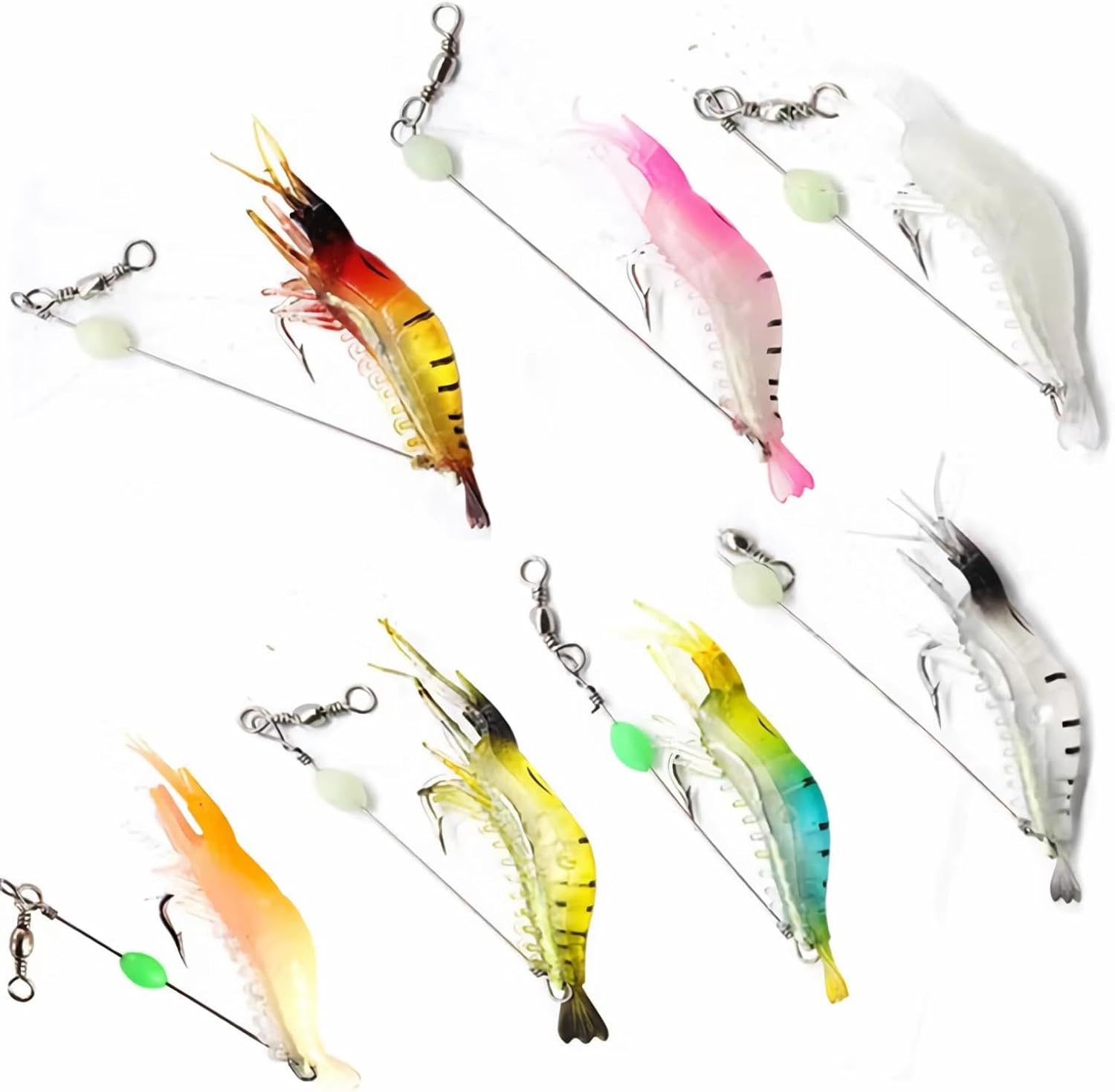 7Pcs Fishing Lures Shrimp Bait Set,Soft Bionic Lures, with Luminous Sharp Hooks for Freshwater Saltwater,Attract Bass, Trout, Catfish, Salmon - Image 2