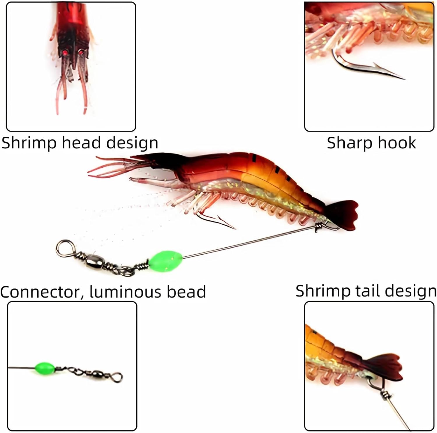 7Pcs Fishing Lures Shrimp Bait Set,Soft Bionic Lures, with Luminous Sharp Hooks for Freshwater Saltwater,Attract Bass, Trout, Catfish, Salmon - Image 3