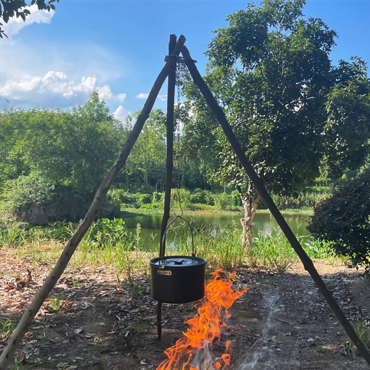 1Pack Camping Tripod Board - Turn Branches Into Camp Fire Tripod,Long Chain Stainless Steel with for Hanging Cookware Portable - Image 6