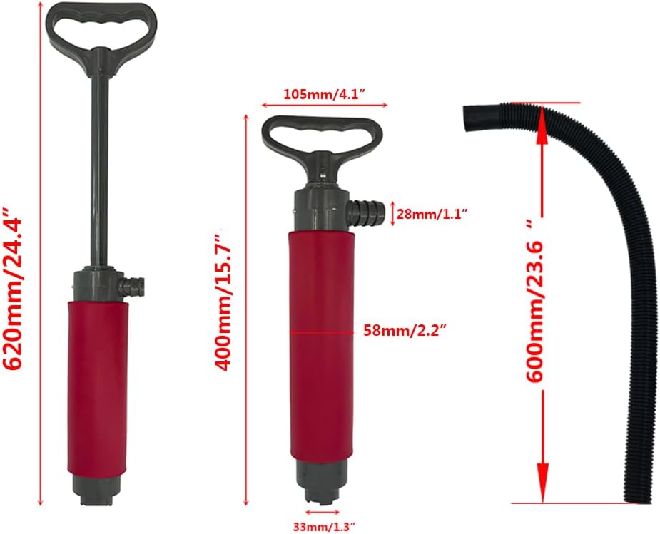 hand Red Bilge Pump for Kayak Canoe and Boat,15.7Inch Manual Portable Hand Water Pumps Sump with Hose - Image 2