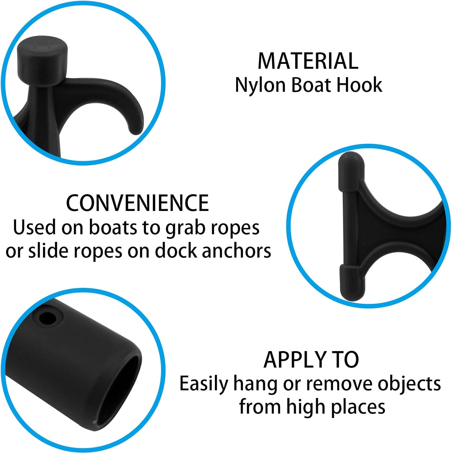 2Pcs Nylon Boat Hook Floating,Hook for Extension Pole,Unbreakable,Durable,Rust-Resistant Replacement Attachment End Mooring Yacht Kayak,Black - Image 4
