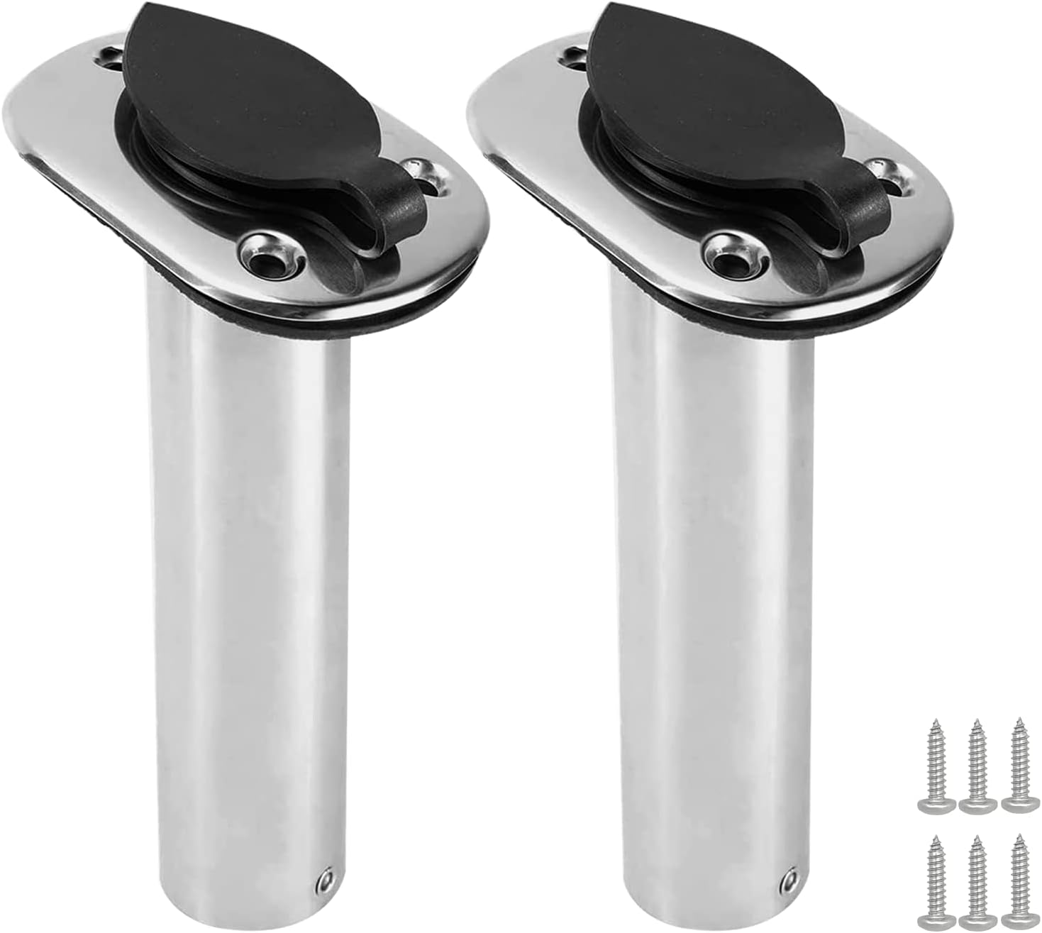 2PCS Boat Stainless Steel Polished Fishing Rod Holder Flush Mount 15/30/90 Degree Casting Flange with Rubber Cap, Liner, Gasket PVC Cap and Inner Tube for Marine Yacht Kayak 2pcs 15� - Image 1