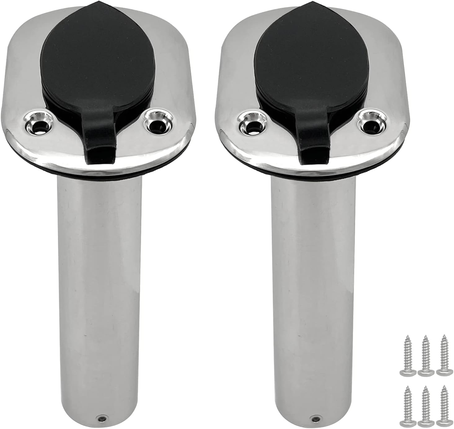 2PCS Boat Stainless Steel Polished Fishing Rod Holder Flush Mount 15/30/90 Degree Casting Flange with Rubber Cap, Liner, Gasket PVC Cap and Inner Tube for Marine Yacht Kayak 2pcs 15� - Image 2
