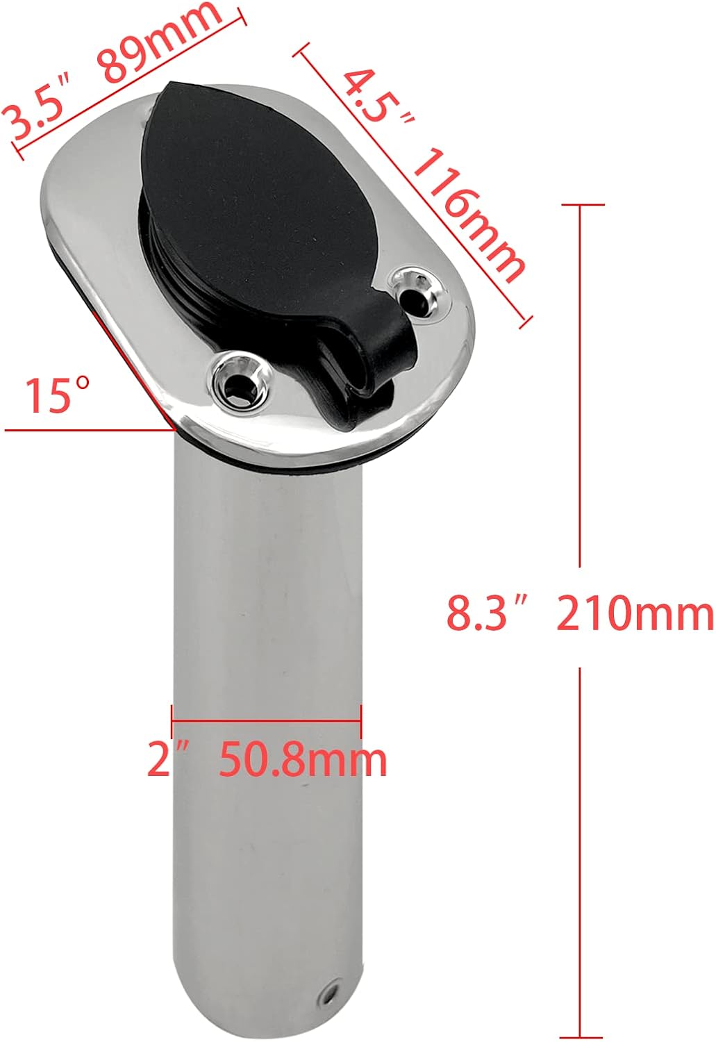 2PCS Boat Stainless Steel Polished Fishing Rod Holder Flush Mount 15/30/90 Degree Casting Flange with Rubber Cap, Liner, Gasket PVC Cap and Inner Tube for Marine Yacht Kayak 2pcs 15� - Image 3