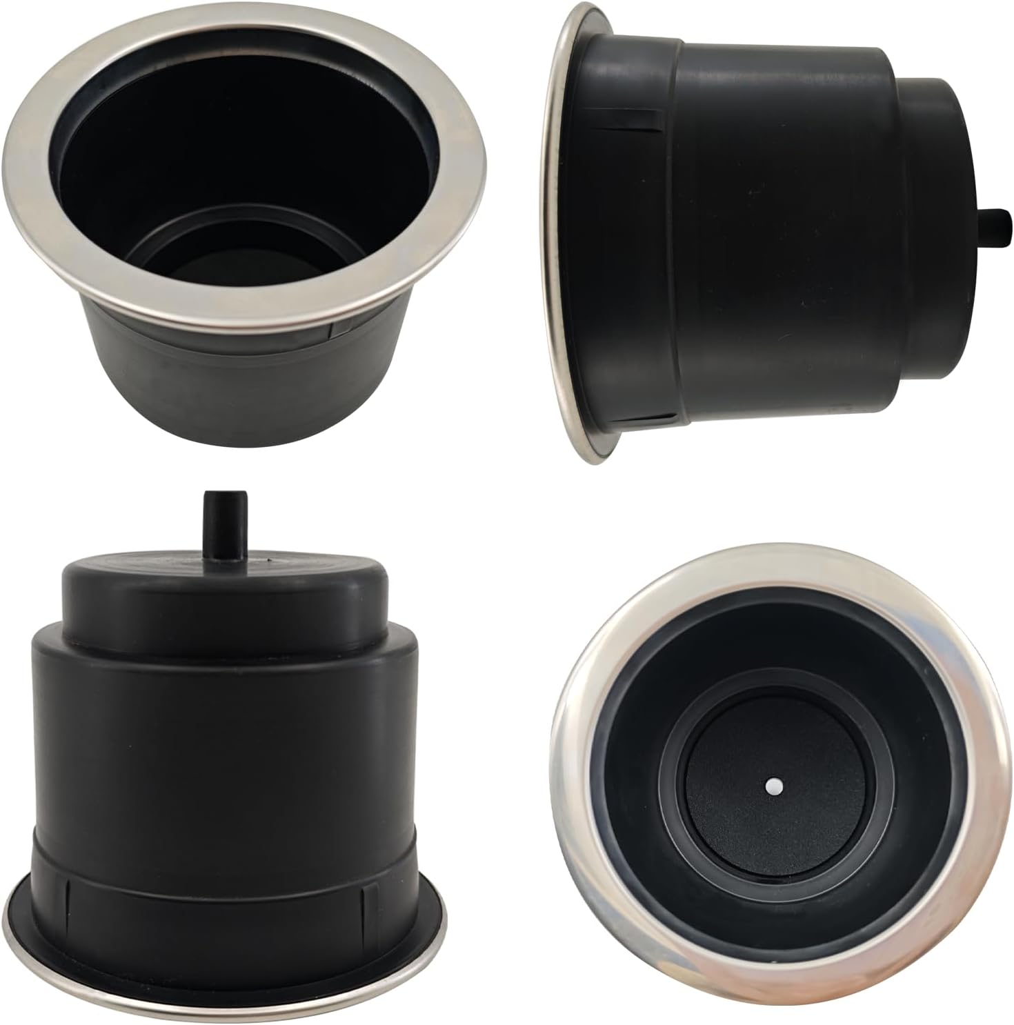 4Pcs Cup Holder Insert Plastic Universal Drop in with Drain, for RV Boat Car, Pontoon Table Sofa,Stainless Steel Edging - Image 1