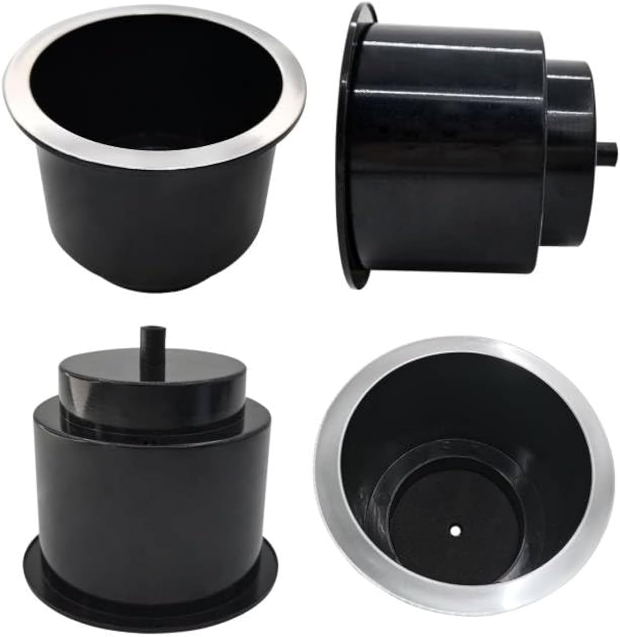 4Pcs Cup Holder Insert Plastic Universal Drop in Chrome with Drain, for RV Boat Car, Pontoon Table Sofa - Image 1