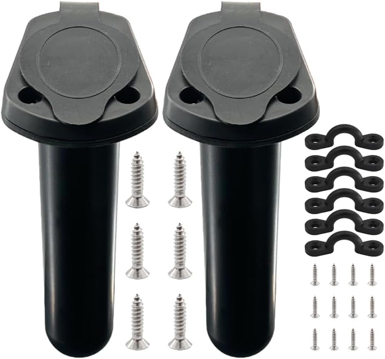 2Pcs Kayak Rod Holder, Deck Plastic Flush Mount Boat Holders and Cap Cover for Fishing, Canoe Tackle Accessory Tool - Image 1