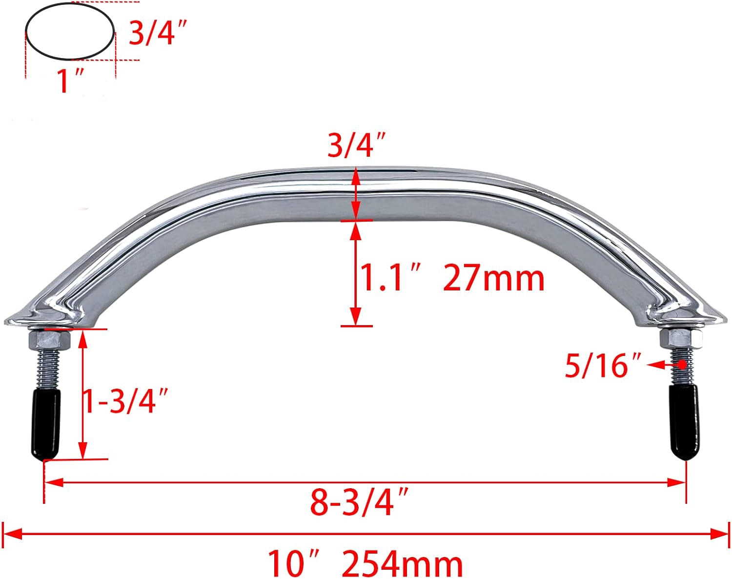 Boat 316 Stainless Steel 8-3/4'' Polished Grab Handle Oval Tube Bar Handrail for Marine Yacht RV - Image 3
