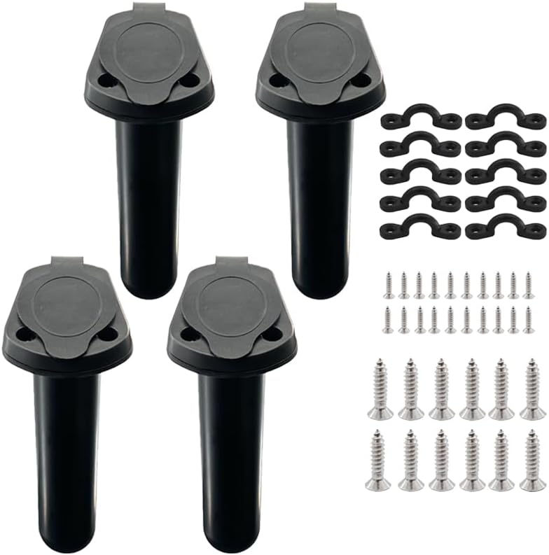 4pc Kayak Fishing Rod Holder - Plastic Flush Mount Boat Holders with Cap Cover for Canoe and Tackle Accessory - Image 1
