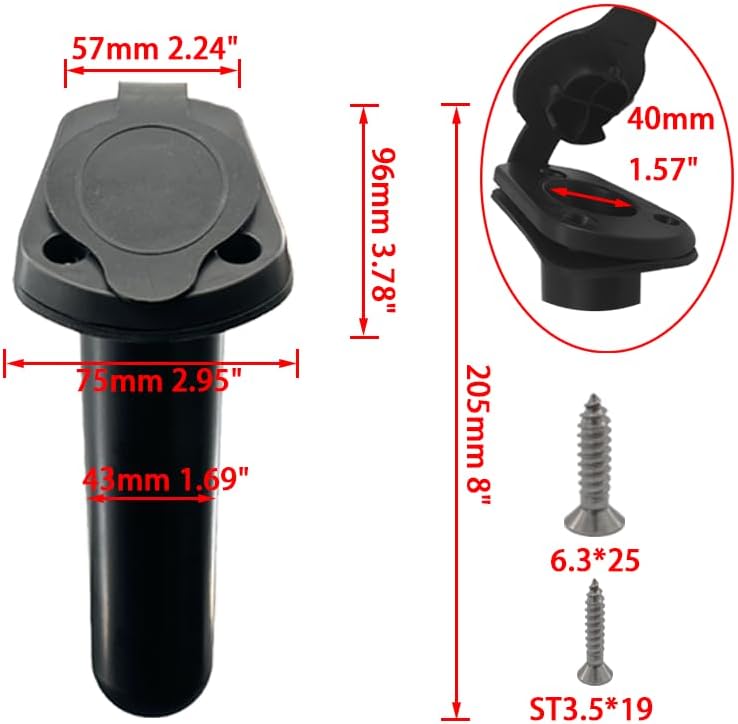 4pc Kayak Fishing Rod Holder - Plastic Flush Mount Boat Holders with Cap Cover for Canoe and Tackle Accessory - Image 3