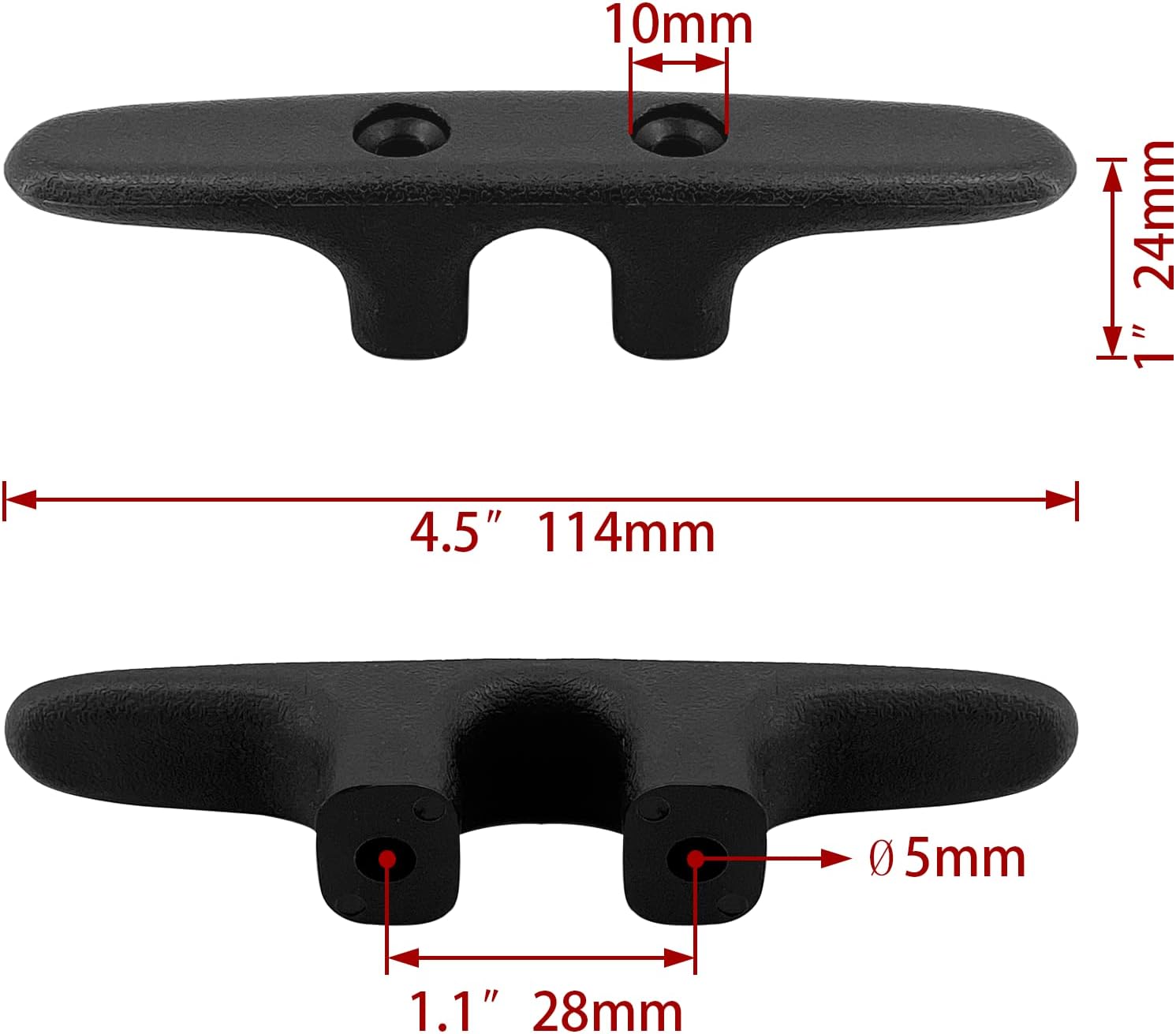 MARINRE 4 PCS Marine Black Nylon Cleat Open Base 4-1/2 in Heavy-Duty Boat Deck and Anchor Line w/Finish - Image 2