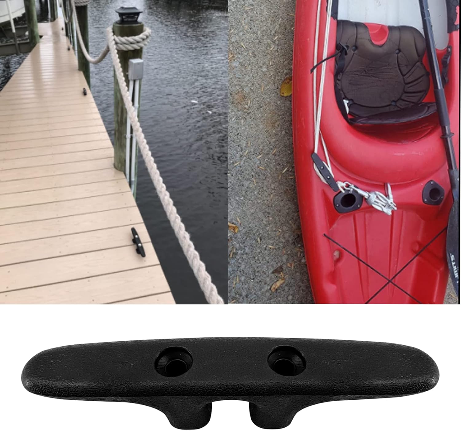 MARINRE 4 PCS Marine Black Nylon Cleat Open Base 4-1/2 in Heavy-Duty Boat Deck and Anchor Line w/Finish - Image 3