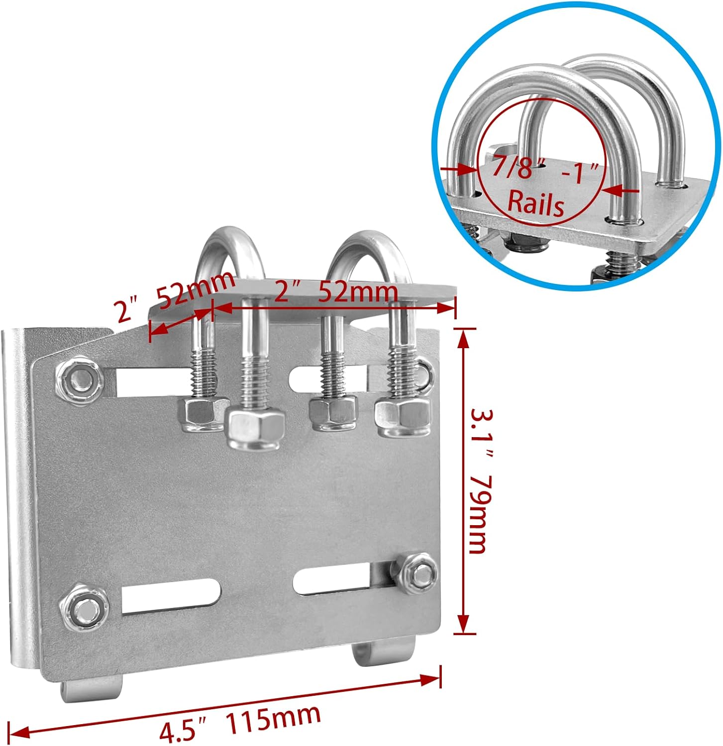 Stainless Steel Horizontal Stanchion Rail Mount Anchor Bracket, Fluke Bracket Rugged Durable High Hardness (Fits 7/8