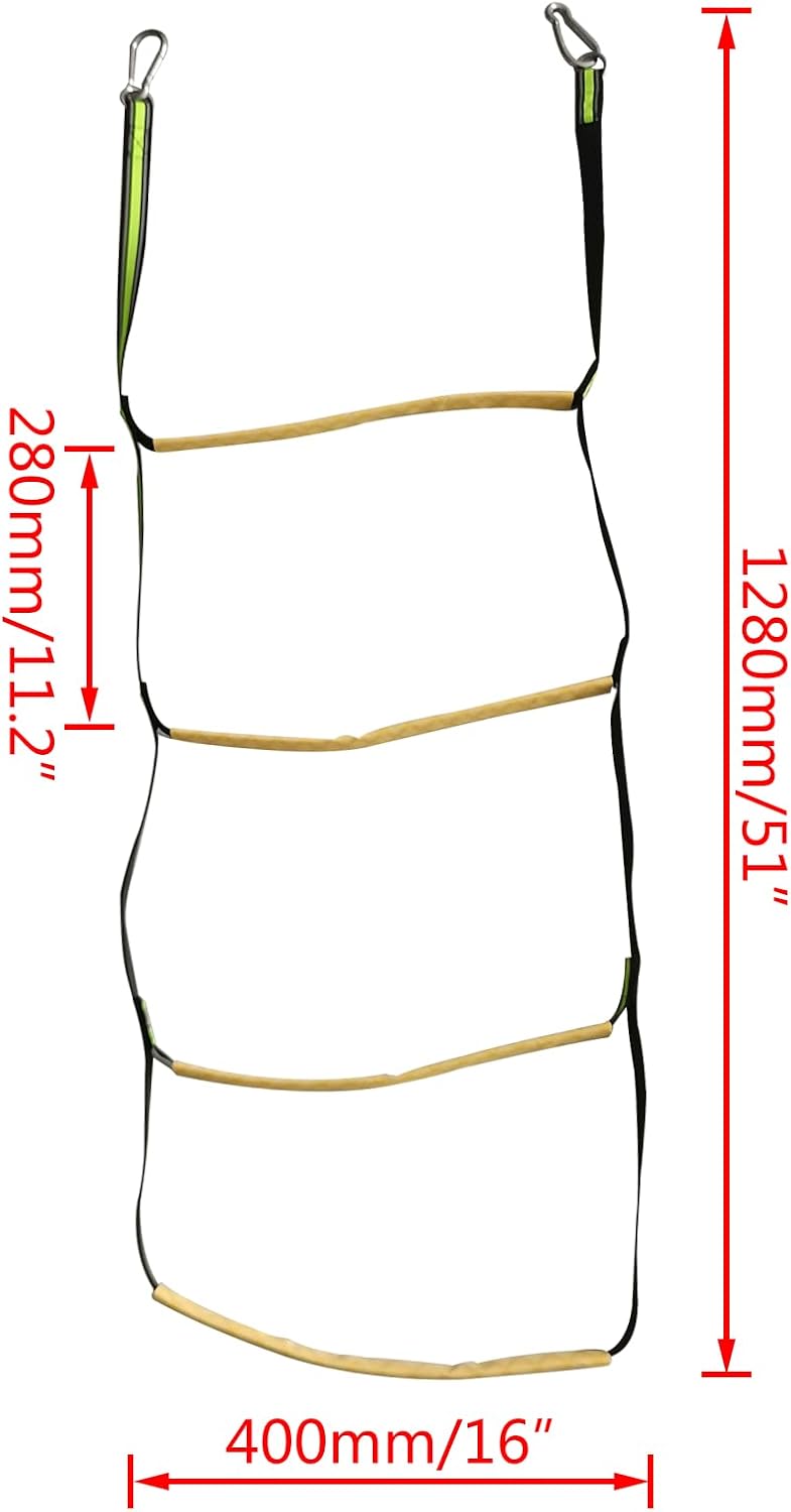 4 Step Boat Rope Ladder, Green and Yellow, Nylon Stainless Steel, 400 lb Load Capacity - Image 2