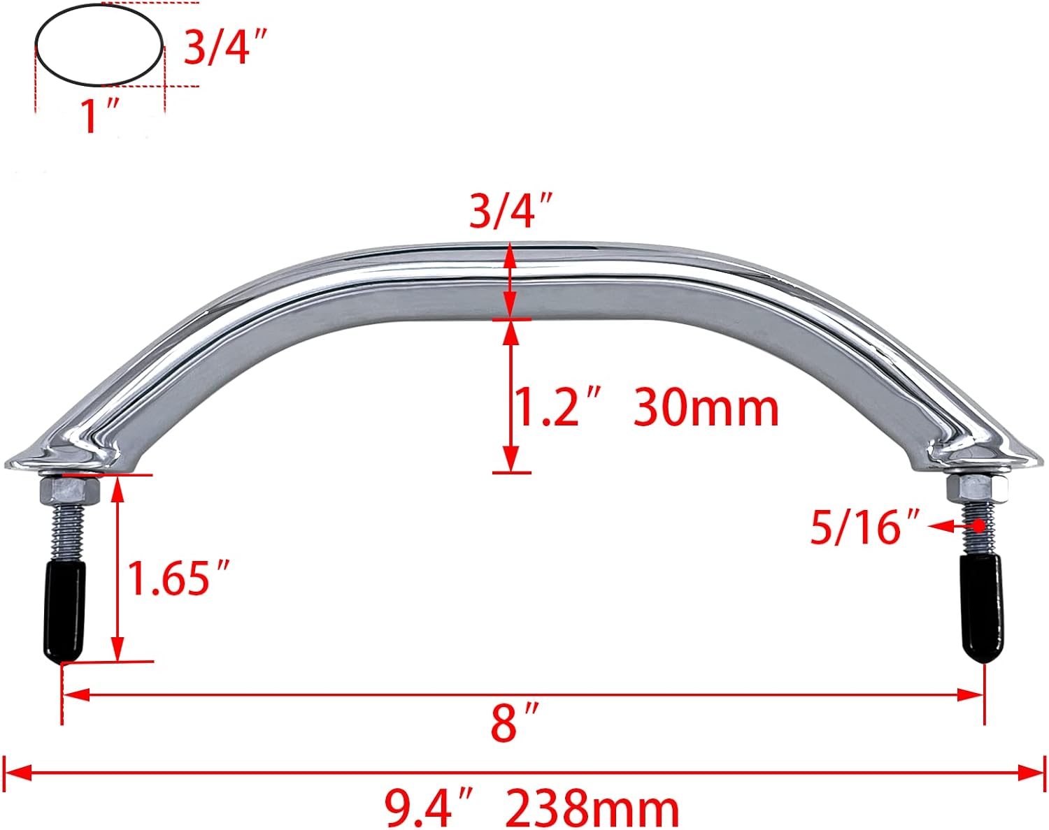 8'' Boat Polished Grab Handle Round Tube Bar Handrail 316 Stainless Steel for Marine Yacht RV - Image 3