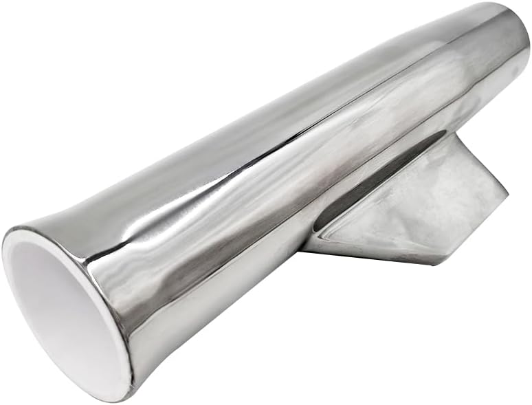 Boat Fishing Rod Holder Stainless Steel Flared Weld-on Coped Blade Angeled & with 1-7/8'' Inner Diameter White Liner for Boats - Image 1