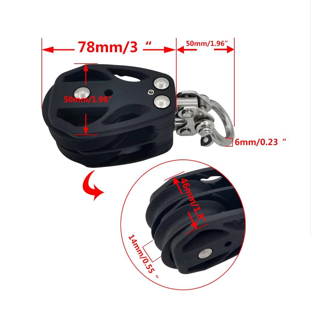 Double Pulley Block Stainless Steel Nylon Marine Rope Runner Kayak Bearing Wire Lifting Swivel Hook - Image 2
