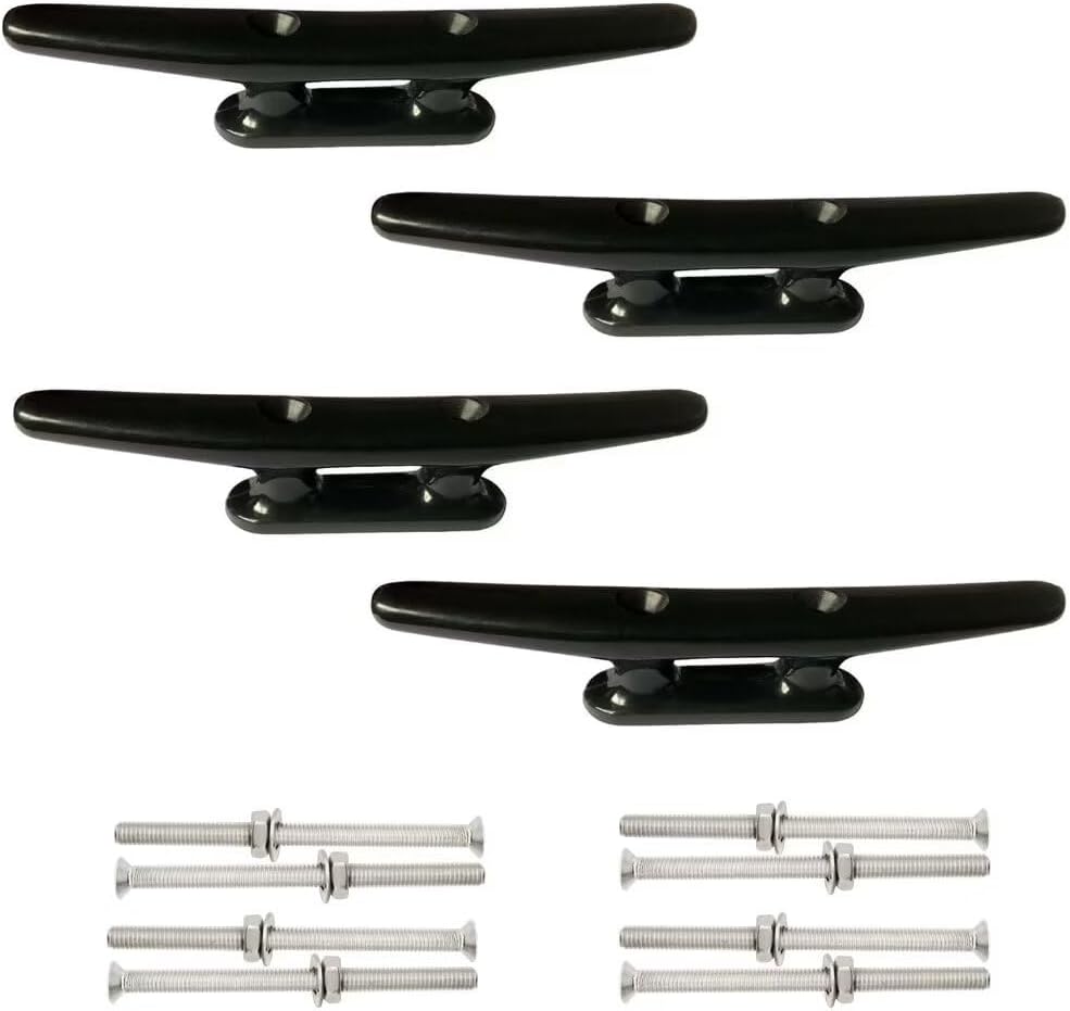4 Pack Boat Cleat Black Nylon Dock Kayak Cleat,4/6/8 inch with Fasteners - Image 1