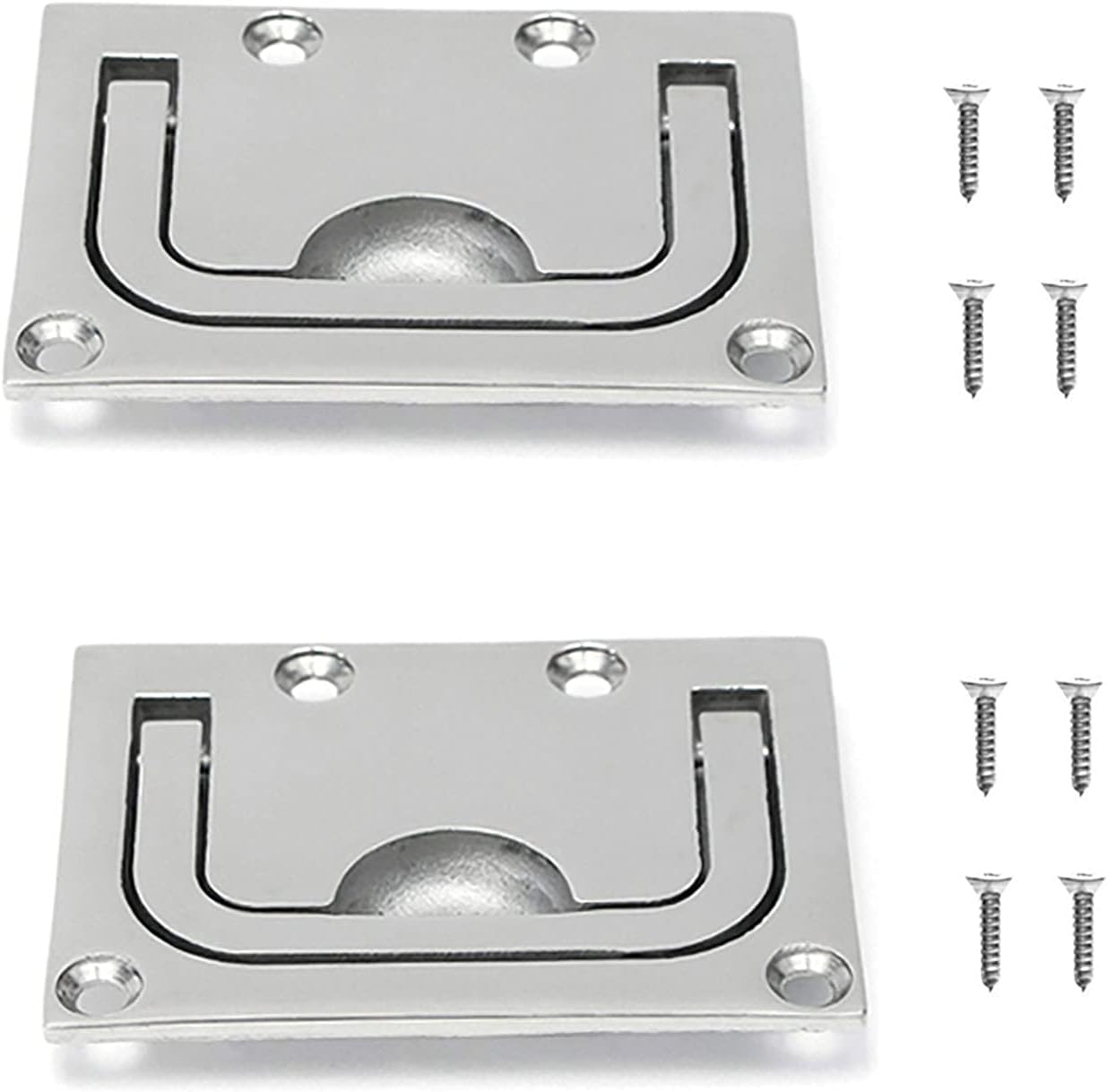 2pcs Marine Stainless Steel Flush Fitting Lifting Pull. Hatch Lift Ring Handle with Screws - Image 1