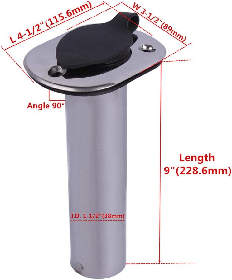Boat Stainless Steel Fishing Rod Holder Flush Mount 90 Degree with Rubber Cap, Liner and Gasket 1Pcs - Image 2