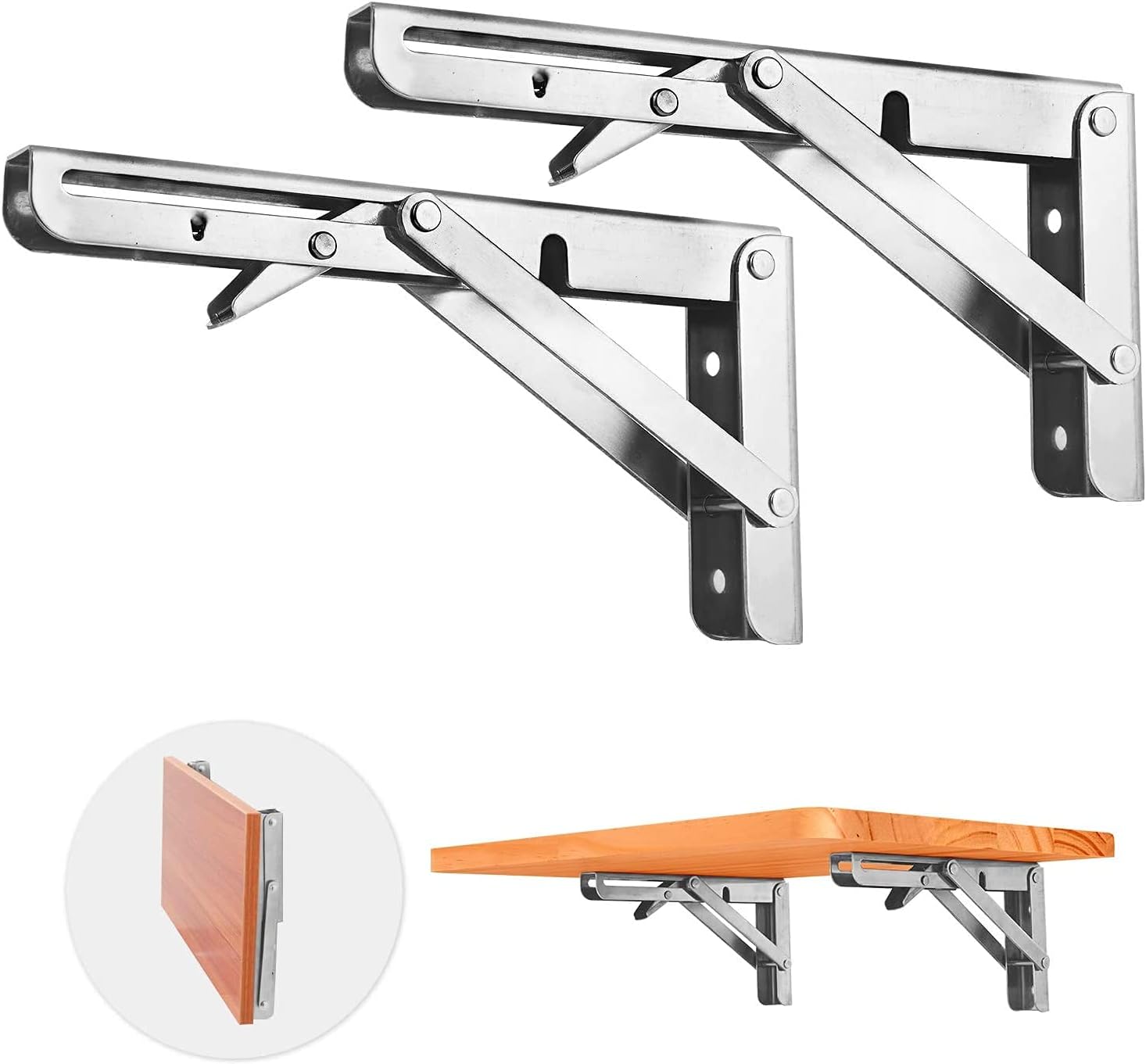 2 PCS Heavy Duty Stainless Steel Folding Shelf Bench Table Bracket, Max Load: 660lb/300kg, Long Release Arm 12 Inch - Image 1