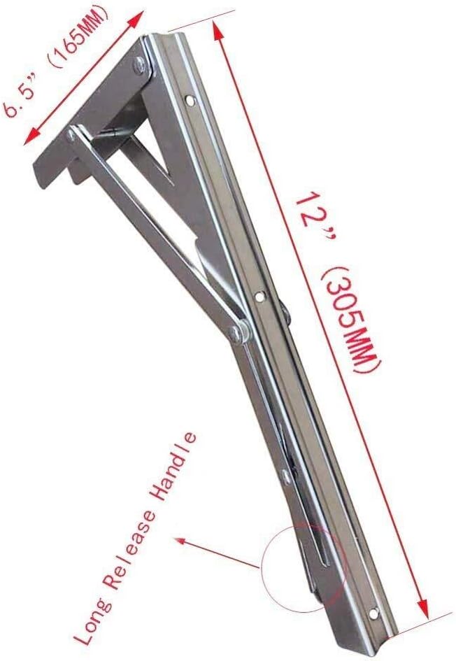 2 PCS Heavy Duty Stainless Steel Folding Shelf Bench Table Bracket, Max Load: 660lb/300kg, Long Release Arm 12 Inch - Image 2