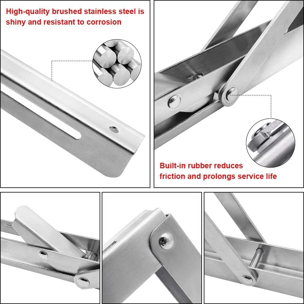 2 PCS Heavy Duty Stainless Steel Folding Shelf Bench Table Bracket, Max Load: 660lb/300kg, Long Release Arm 12 Inch - Image 3