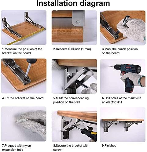 2 PCS Heavy Duty Stainless Steel Folding Shelf Bench Table Bracket, Max Load: 660lb/300kg, Long Release Arm 12 Inch - Image 4