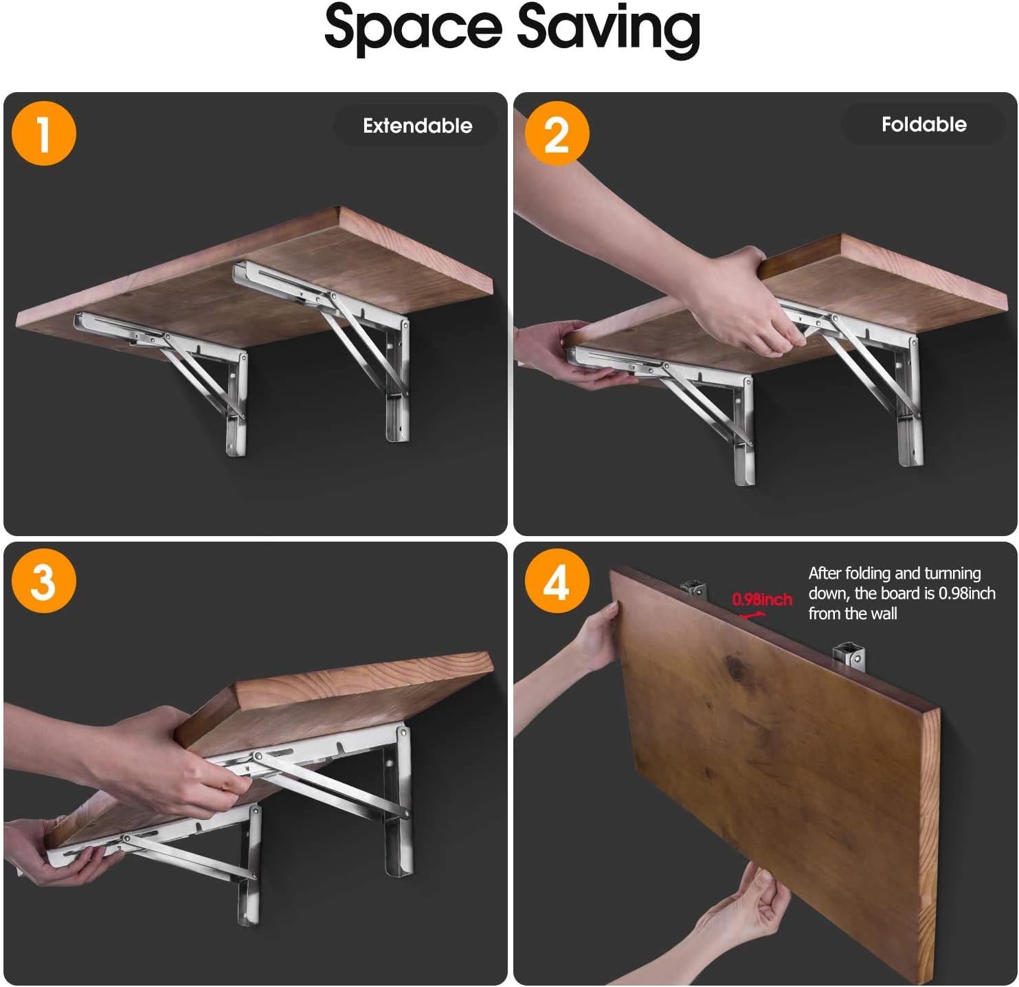 2 PCS Heavy Duty Stainless Steel Folding Shelf Bench Table Bracket, Max Load: 660lb/300kg, Long Release Arm 12 Inch - Image 5