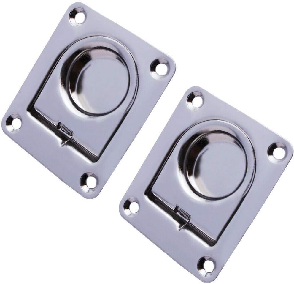 Stainless Steel Rectangular Recessed Hatch Pull Flush Mount Ring Latch Lift Handle Marine Boat (2 PCs)  65x56mm - Image 1