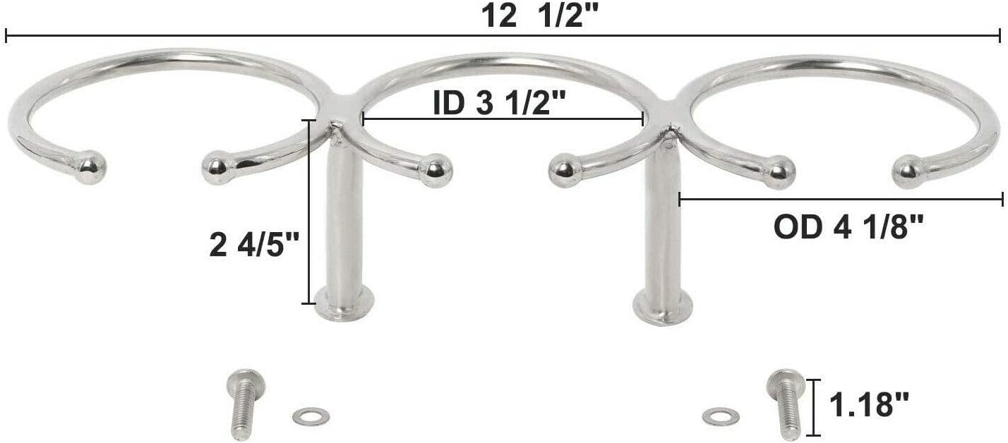 Boat Triple Ring Cup Drink Holder, Stainless Steel 316 Holder Polished for Yacht Truck Car Apartment RV- Open Design (1pcs) - Image 3