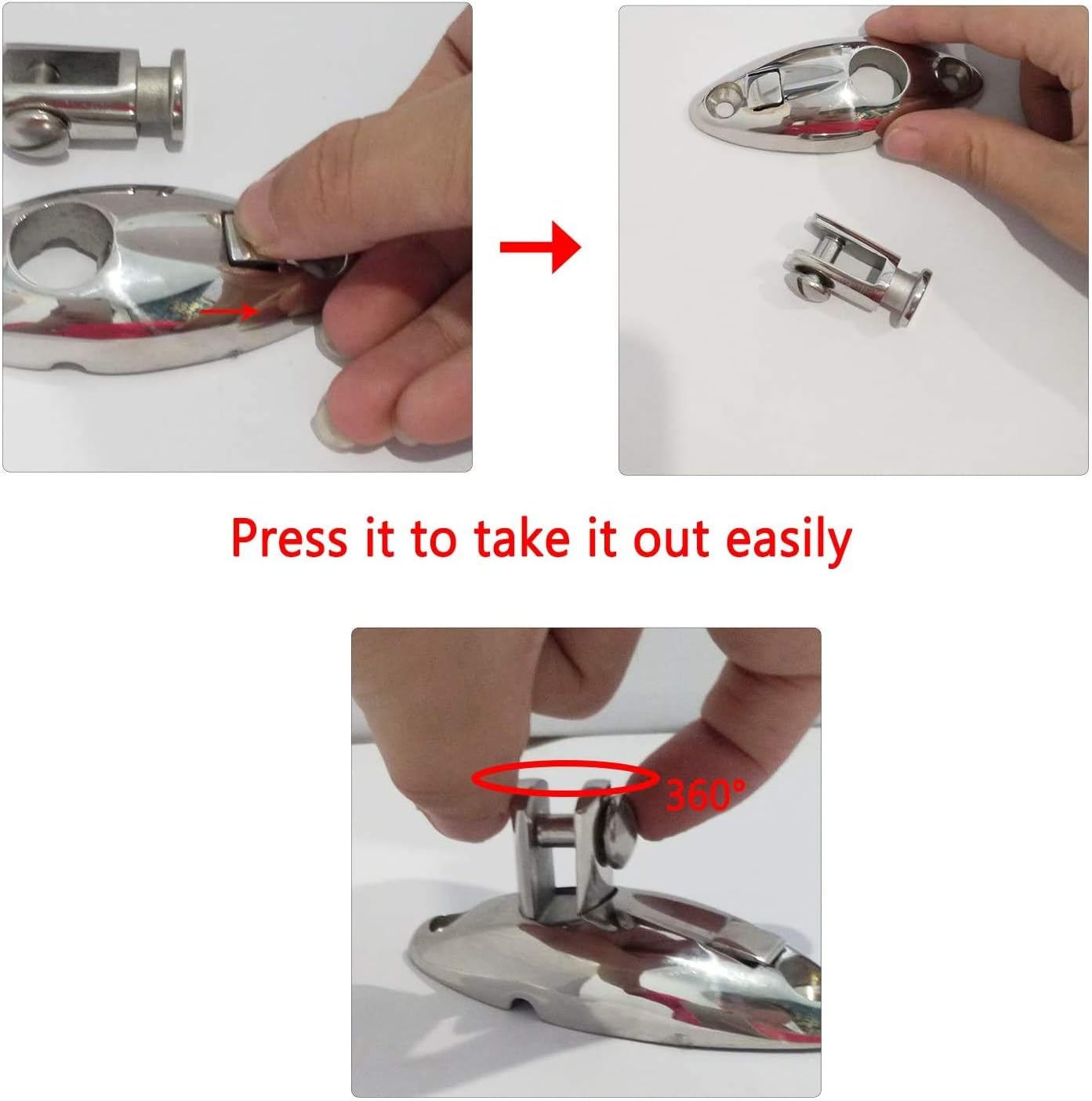 Heavy Duty 360 Degrees Swivel Quick Release Deck Hinge Side Mount 316 Stainless Steel Boat Bimini Top Hardware Without fasterneres - Image 6