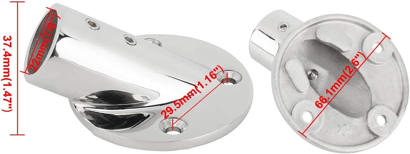7/8''(22mm) 30 Degree Heavy Dudy 316 Stainless Steel Marine Tube Boat Hand Rail Round Base Bimini Top Fitting Hardware - Image 3
