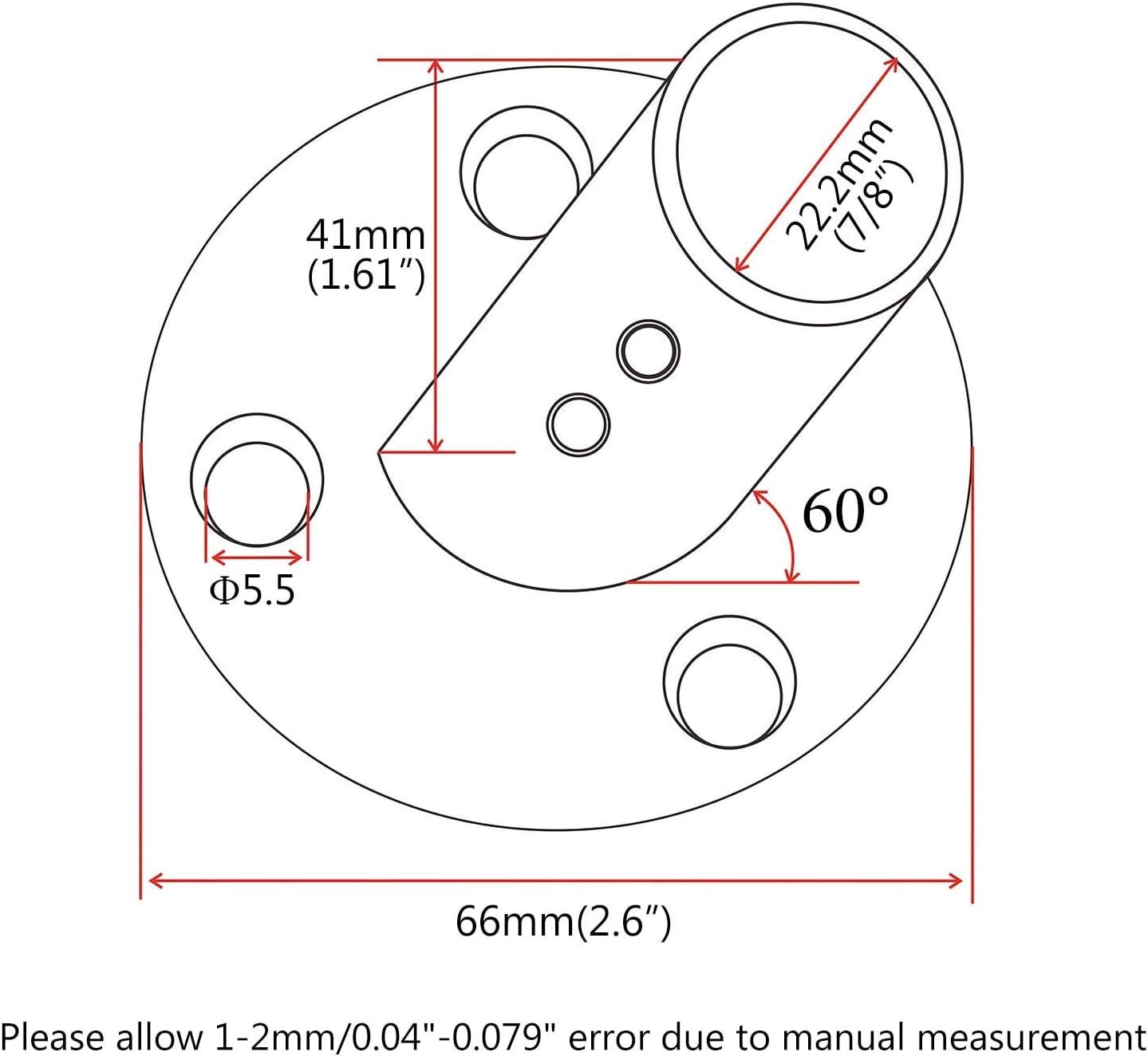 7/8'' 60 Degree Stainless Steel Boat Round Base Handrail Fittings - Image 2