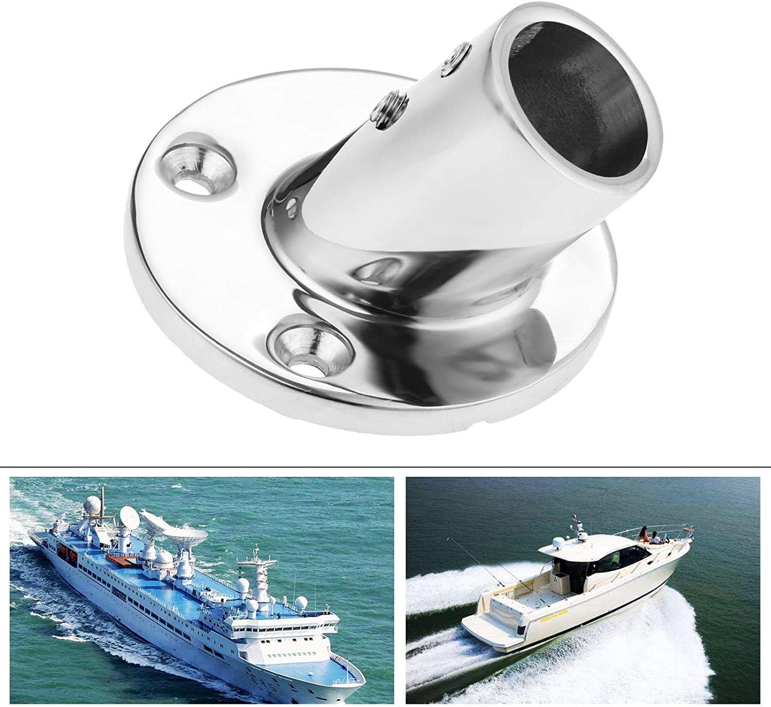 7/8'' 60 Degree Stainless Steel Boat Round Base Handrail Fittings - Image 7