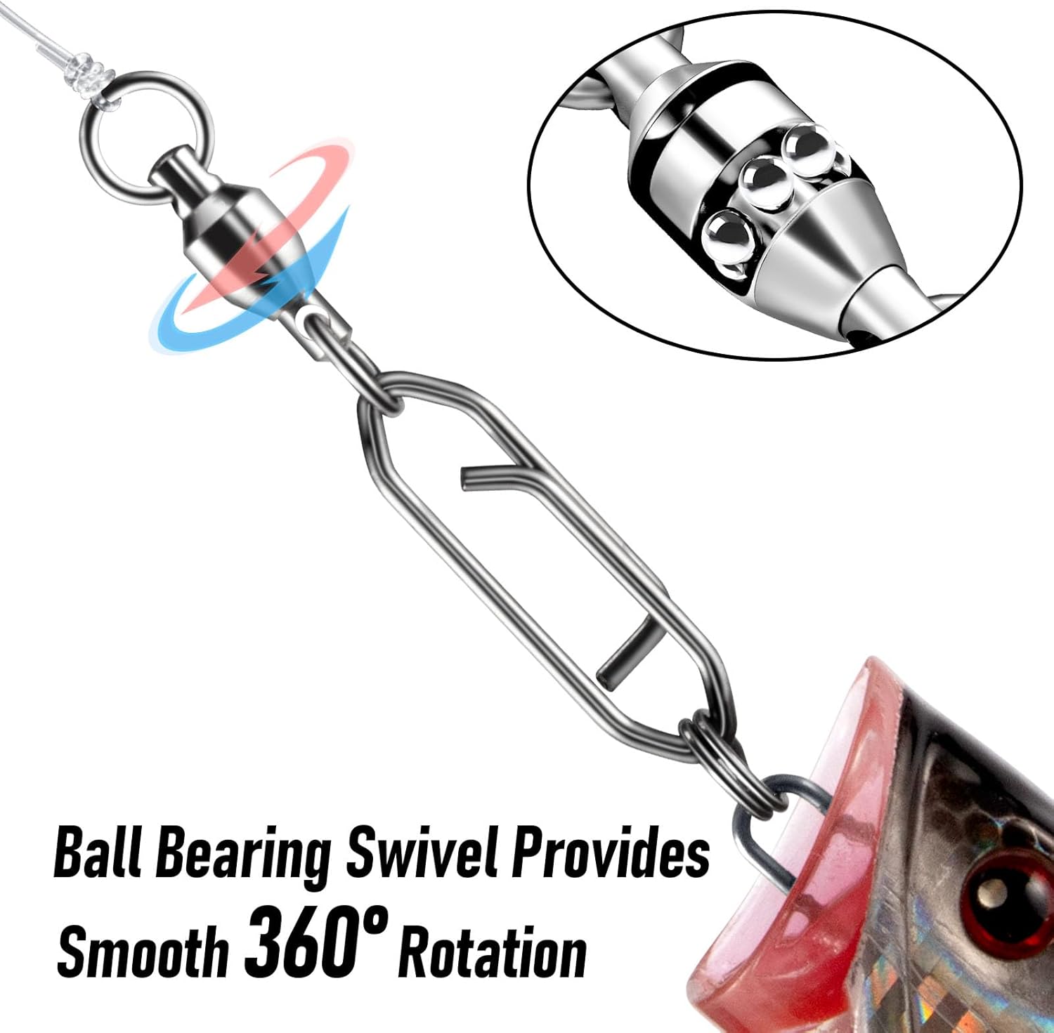 30-Pack Fishing Speed Clips Quick Change Snap Swivels, Ball Bearing Swivel Power Swivels Freshwater Saltwater Crankbait Popper Lures Snaps Connectors Tackle  Size 0+S (33LB) 30pcs - Image 4