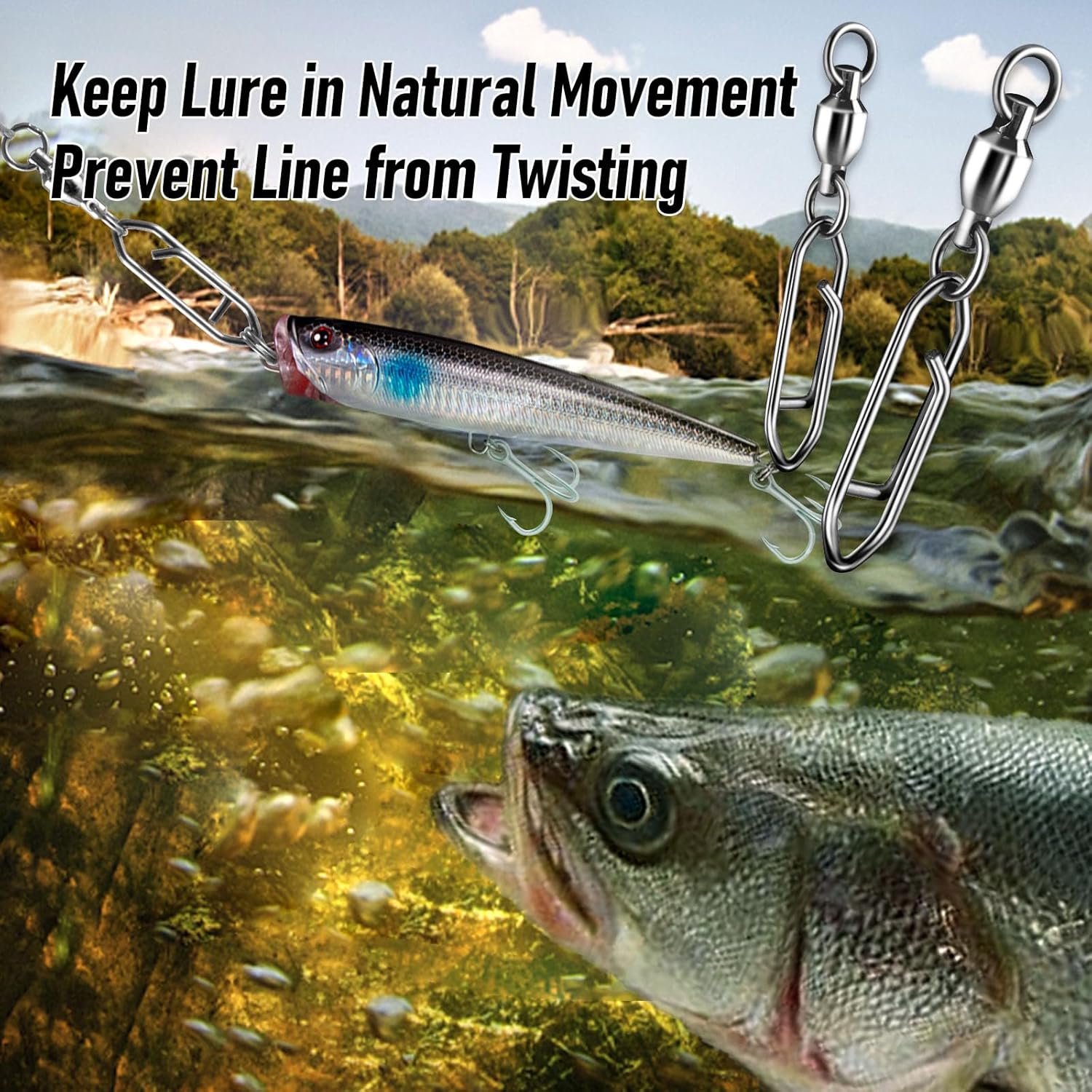 30-Pack Fishing Speed Clips Quick Change Snap Swivels, Ball Bearing Swivel Power Swivels Freshwater Saltwater Crankbait Popper Lures Snaps Connectors Tackle  Size 0+S (33LB) 30pcs - Image 6