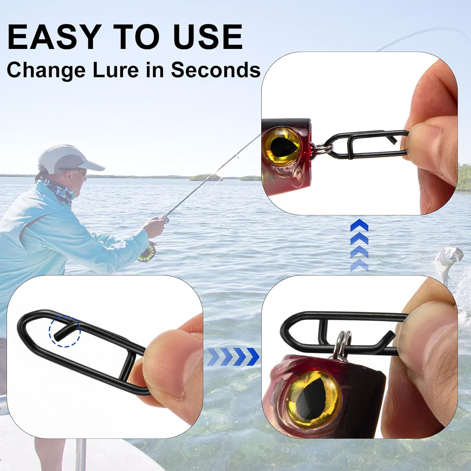 50-Pack Fishing Stealth Power Speed Clips, High Strength Stainless Steel Clips for Lures Quick Change, Freshwater Saltwater Crankbait Popper Snap Connector Tackle  25LB - Image 4