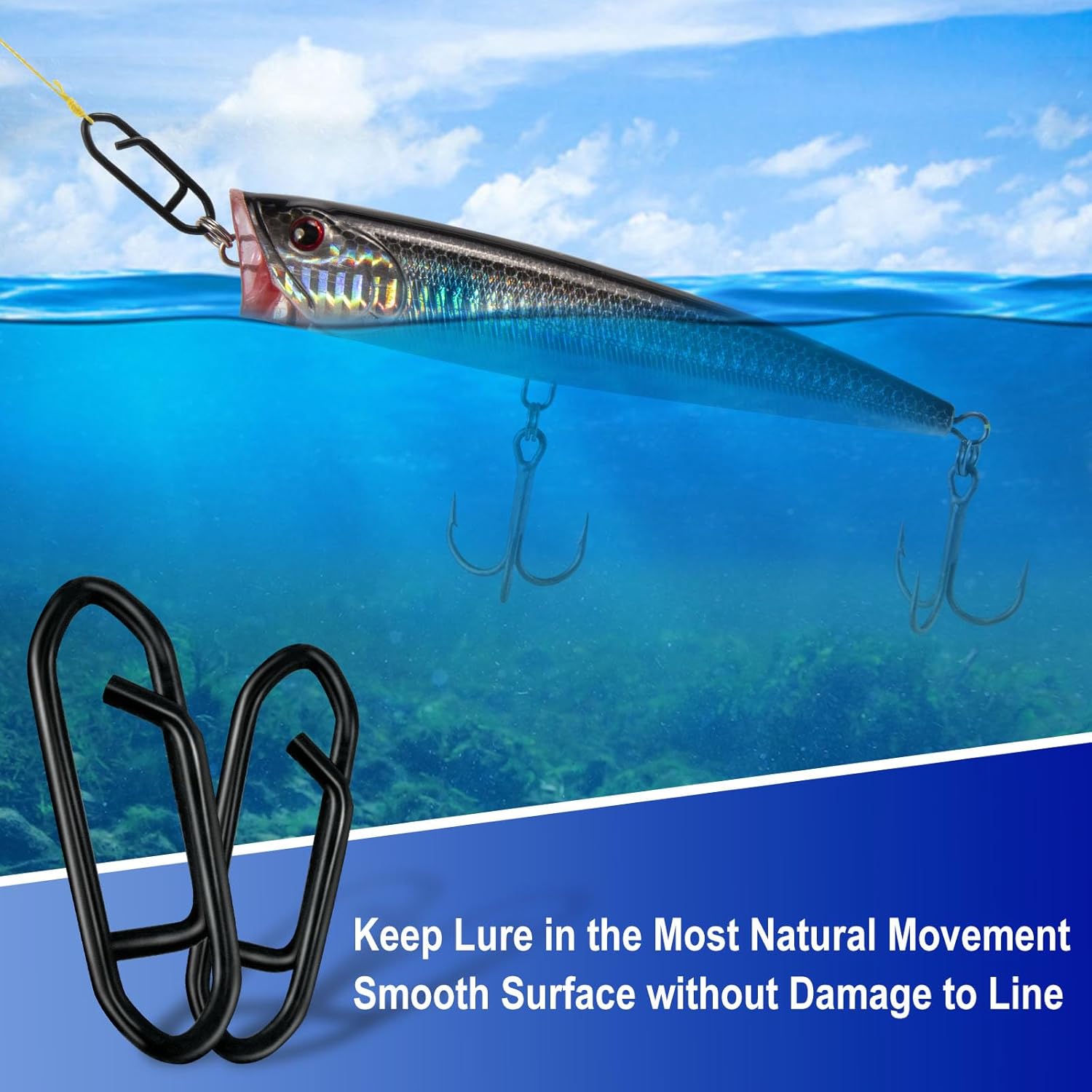 50-Pack Fishing Stealth Power Speed Clips, High Strength Stainless Steel Clips for Lures Quick Change, Freshwater Saltwater Crankbait Popper Snap Connector Tackle  25LB - Image 6