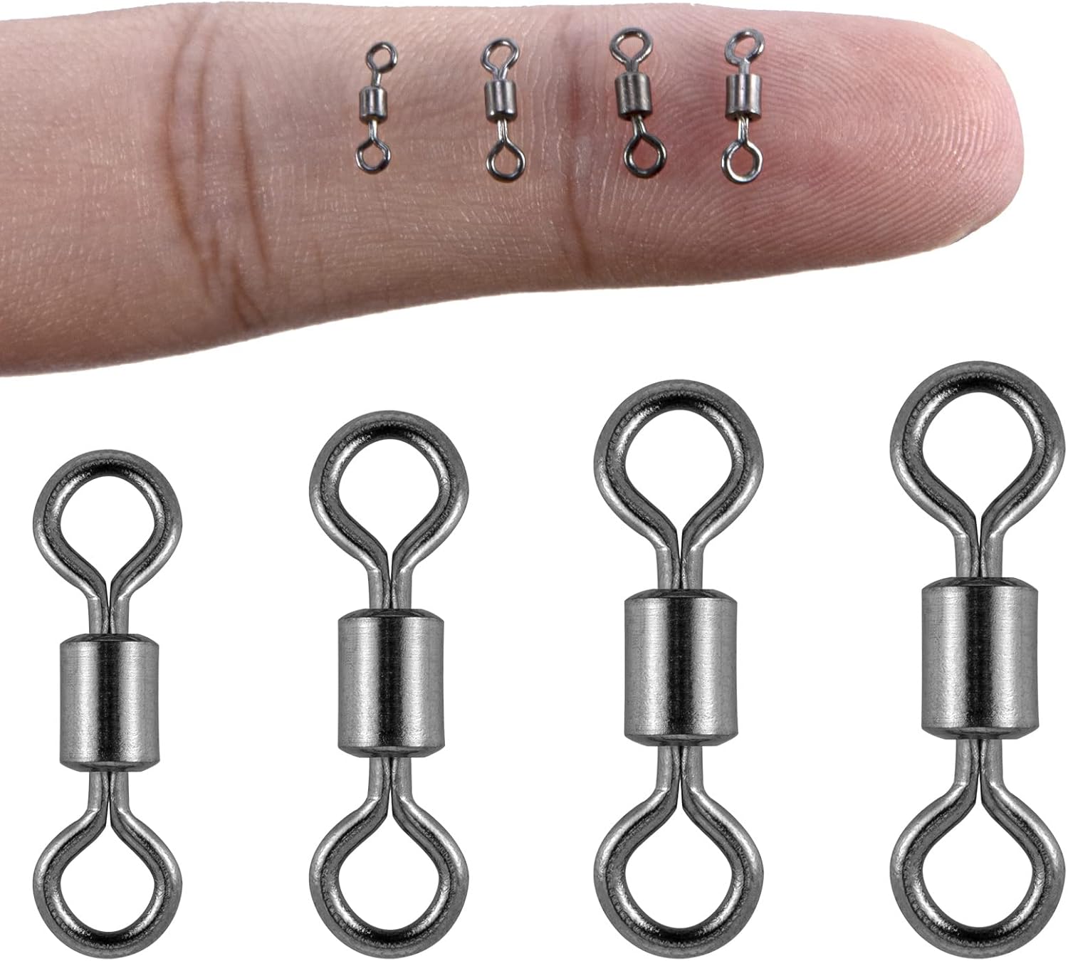 100-Pack Micro Swivels for Fly Fishing, Small Rolling Barrel Fishing Tackles, High Strength Swivel Hook line Connector with Black Nickel Coating  #14-7LB-0.24IN-100PCS - Image 1
