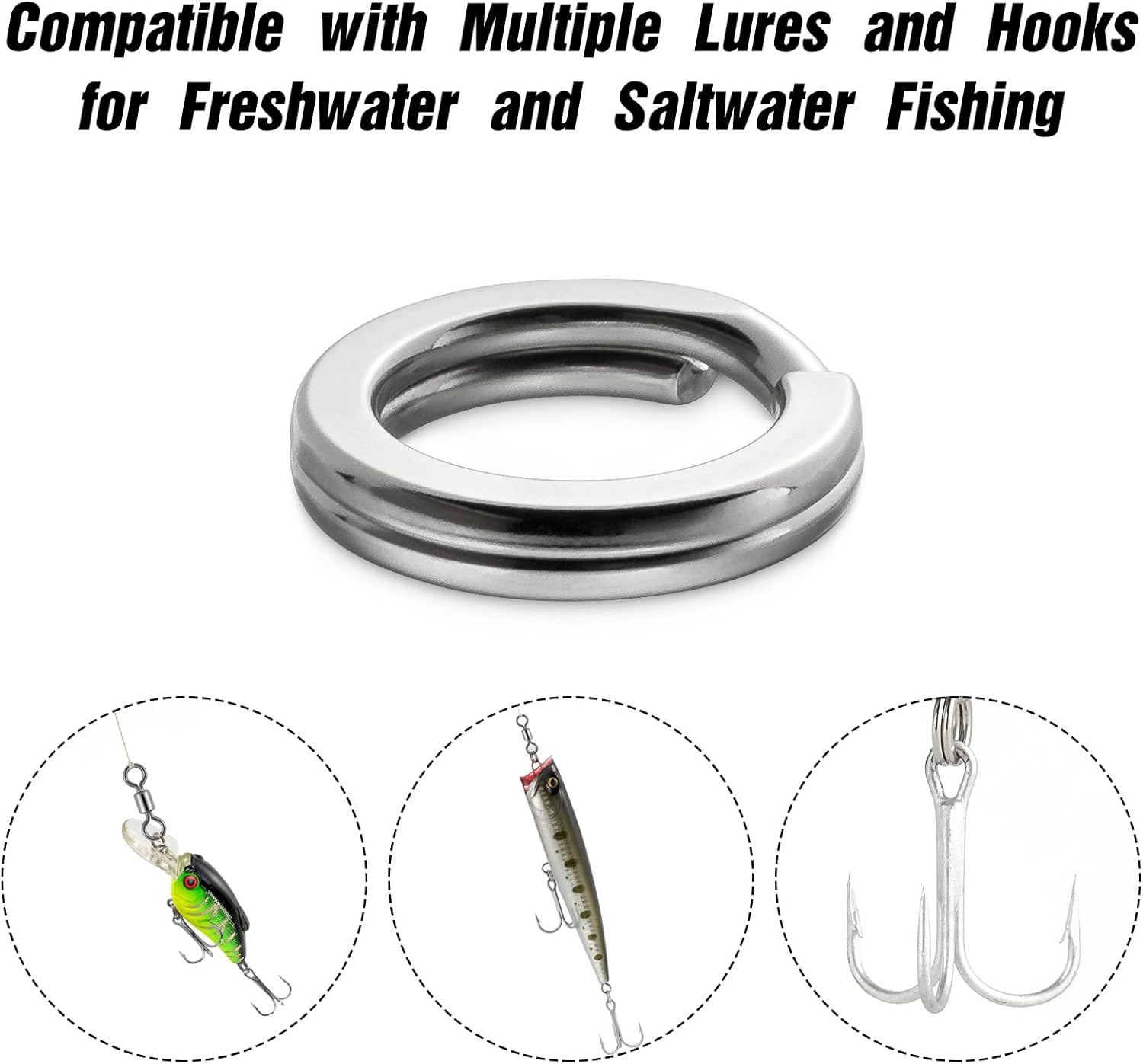 100-Pack Fishing Split Rings Stainless Steel Lure Rings, 9-400LB Hyper Wire Ring Heavy Duty Flattened Freshwater Saltwater Terminal Tackles Solid Snap Connectors  Size3-22LB-6mm-100pk - Image 7