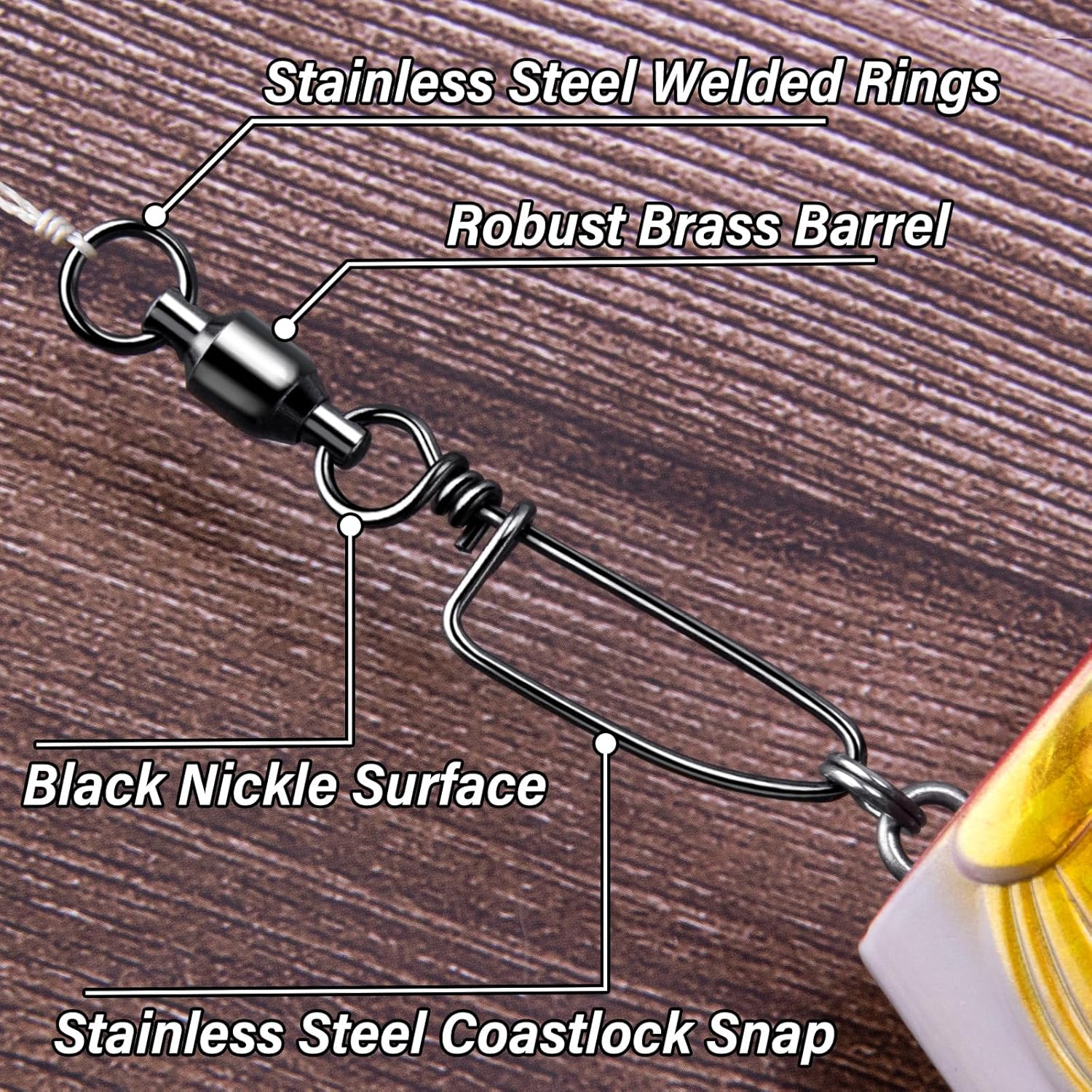 20-Pack Ball Bearing Swivels with Snaps, Fishing Snap Tackle Saltwater Freshwater Coastlock Snaps Barrel Swivel Leader Connector Downrigger Planer Release Clips  #2-49lb - Image 2