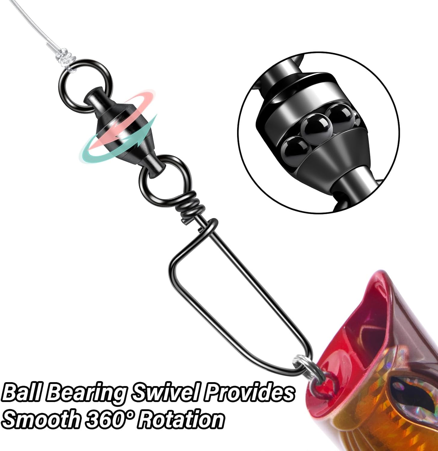 20-Pack Ball Bearing Swivels with Snaps, Fishing Snap Tackle Saltwater Freshwater Coastlock Snaps Barrel Swivel Leader Connector Downrigger Planer Release Clips  #2-49lb - Image 3
