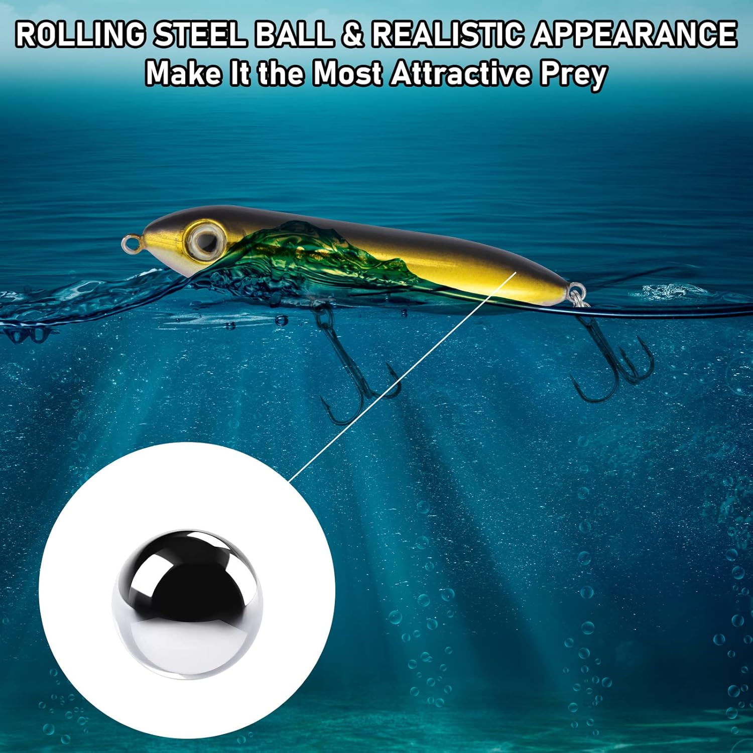 Top Water Fishing Lures Kit for Saltwater and Freshwater, Bass Treble Hooks Hard Baits, Walk-The-Dog Lure Set Pike, Striper, Speckled Trout - Image 4